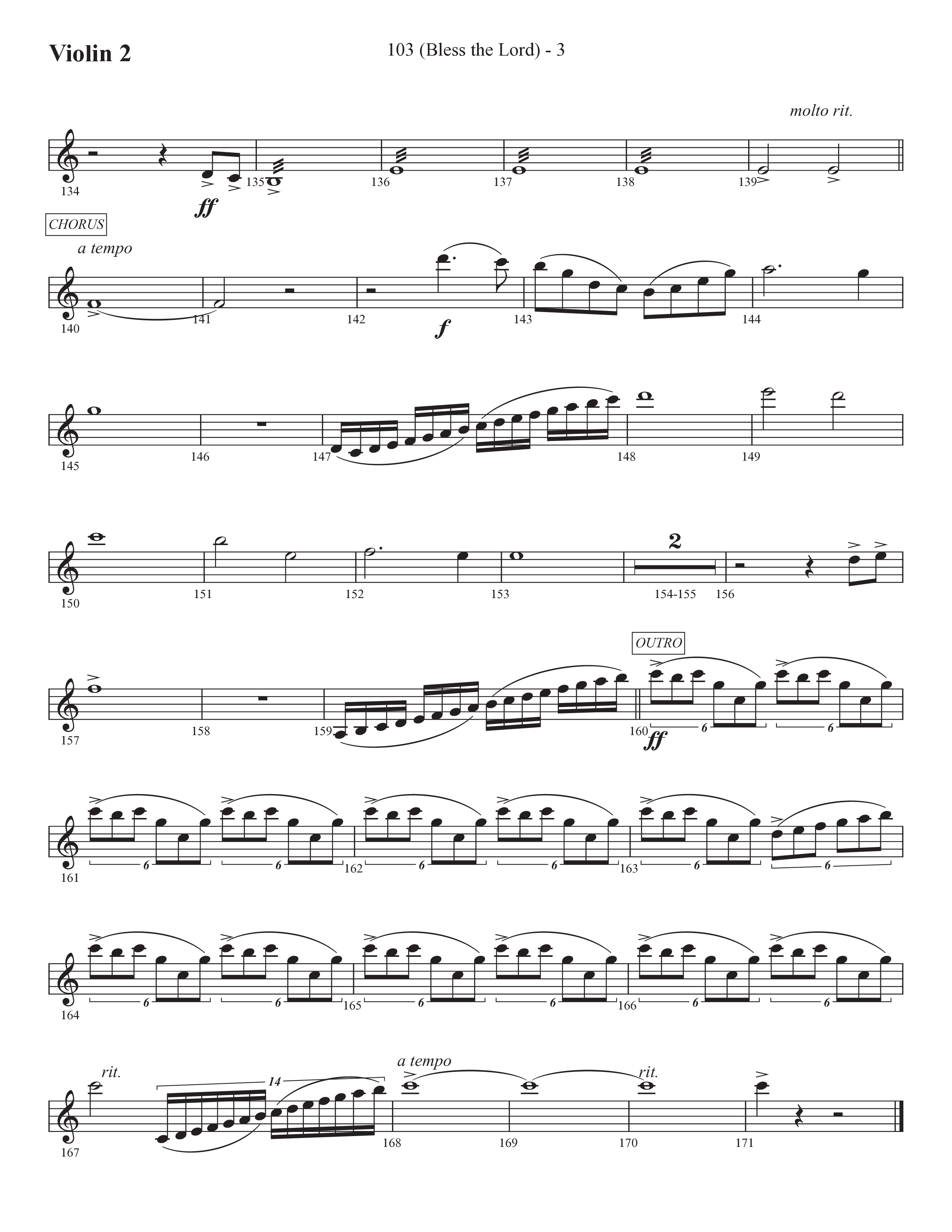 103 (Bless The Lord) (Choral Anthem SATB) Violin 2 (Prestonwood Worship / Prestonwood Choir / Arr. Michael Neale / Orch. Carson Wagner)
