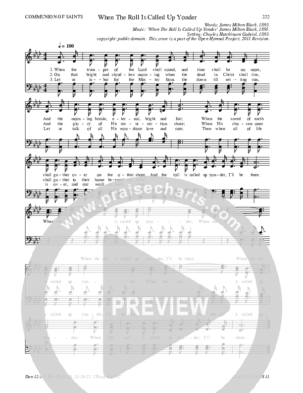 When The Roll Is Called Up Yonder Hymn Sheet (SATB) (Traditional Hymn)