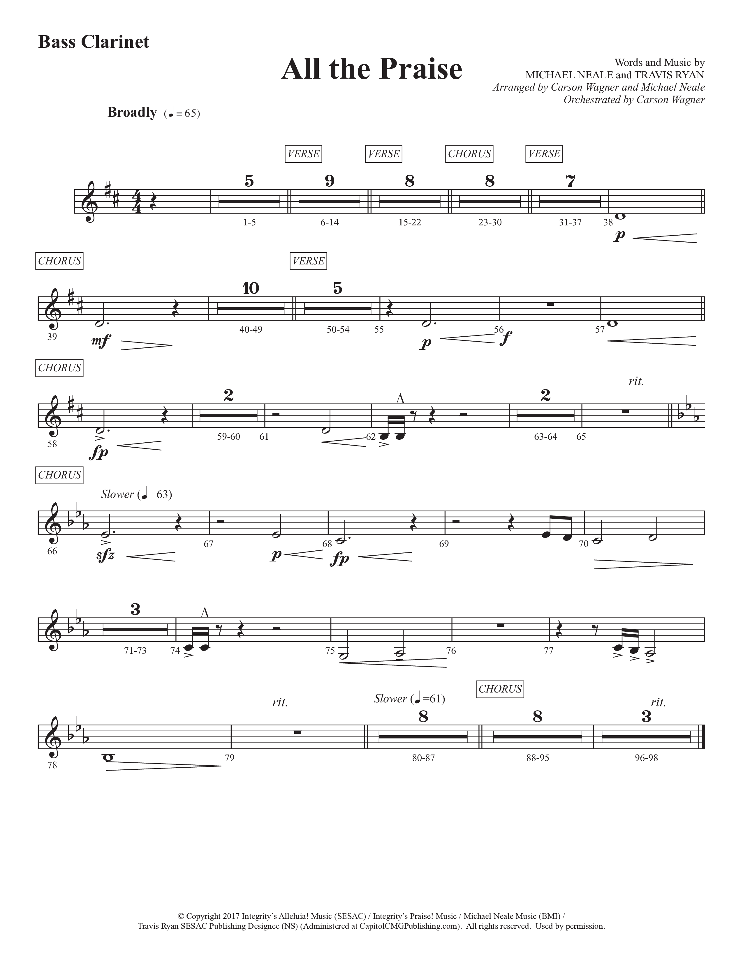 All The Praise (Choral Anthem SATB) Bass Clarinet (Prestonwood Worship / Prestonwood Choir / Arr. Michael Neale / Orch. Carson Wagner)