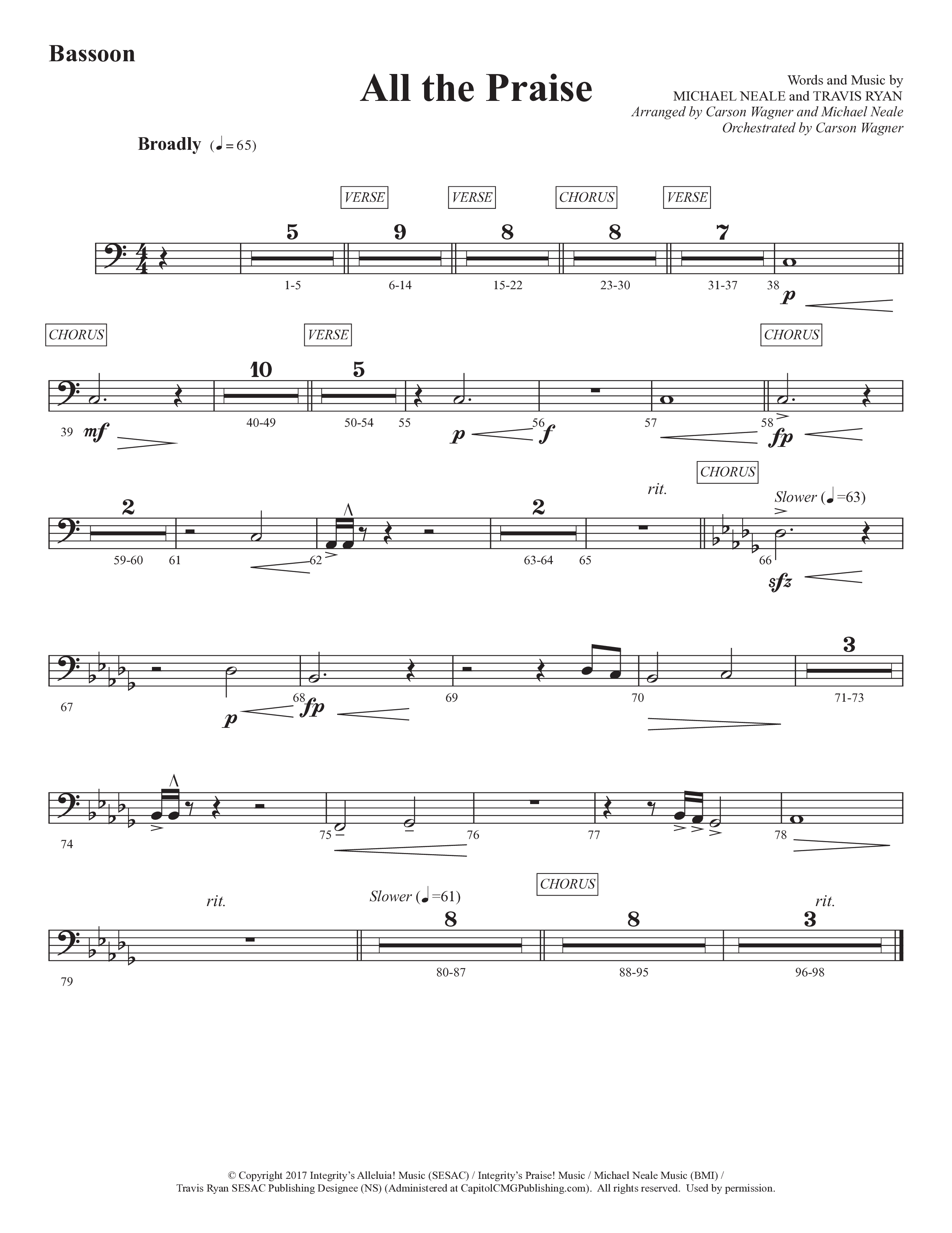 All The Praise (Choral Anthem SATB) Bassoon (Prestonwood Worship / Prestonwood Choir / Arr. Michael Neale / Orch. Carson Wagner)