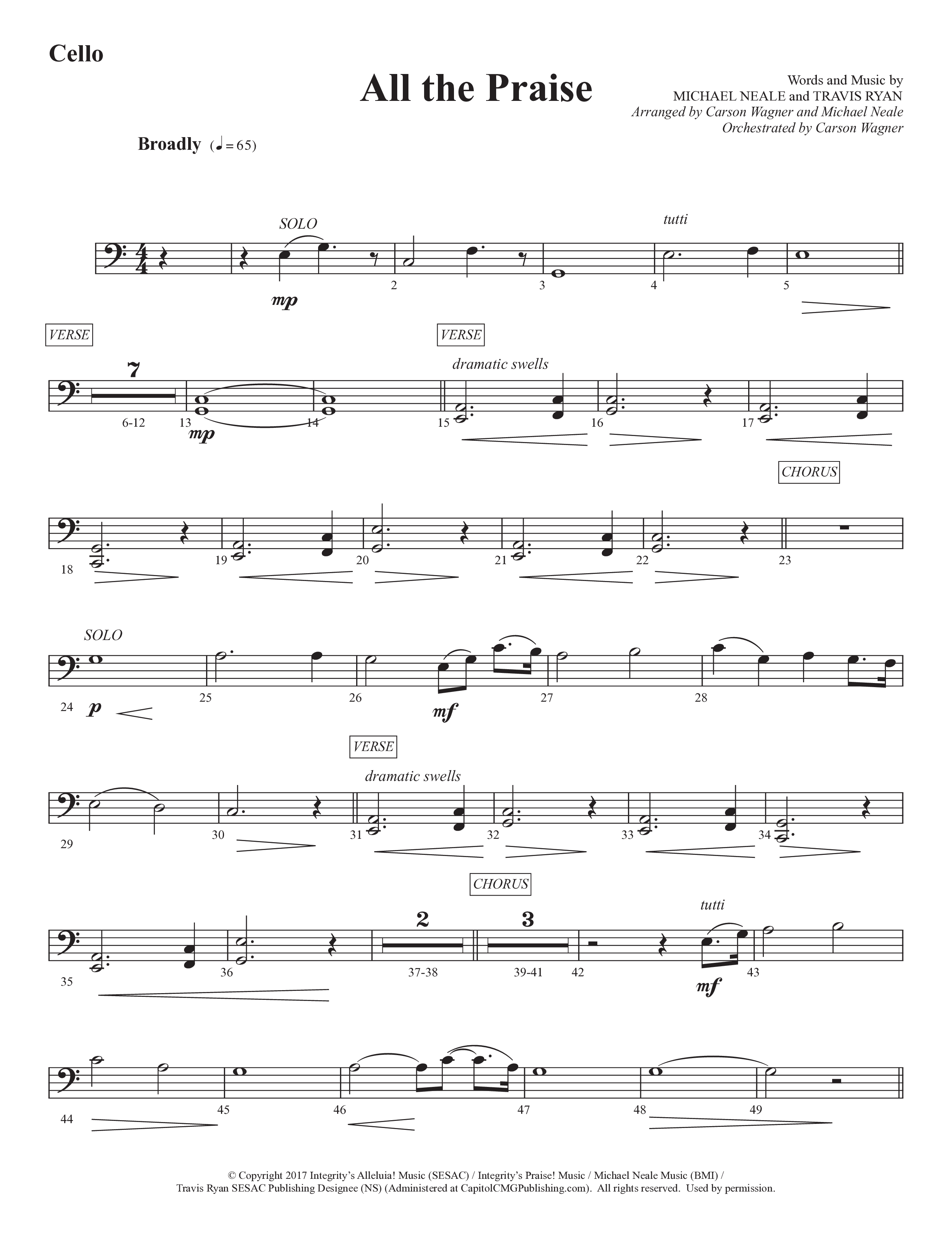 All The Praise (Choral Anthem SATB) Cello (Prestonwood Worship / Prestonwood Choir / Arr. Michael Neale / Orch. Carson Wagner)