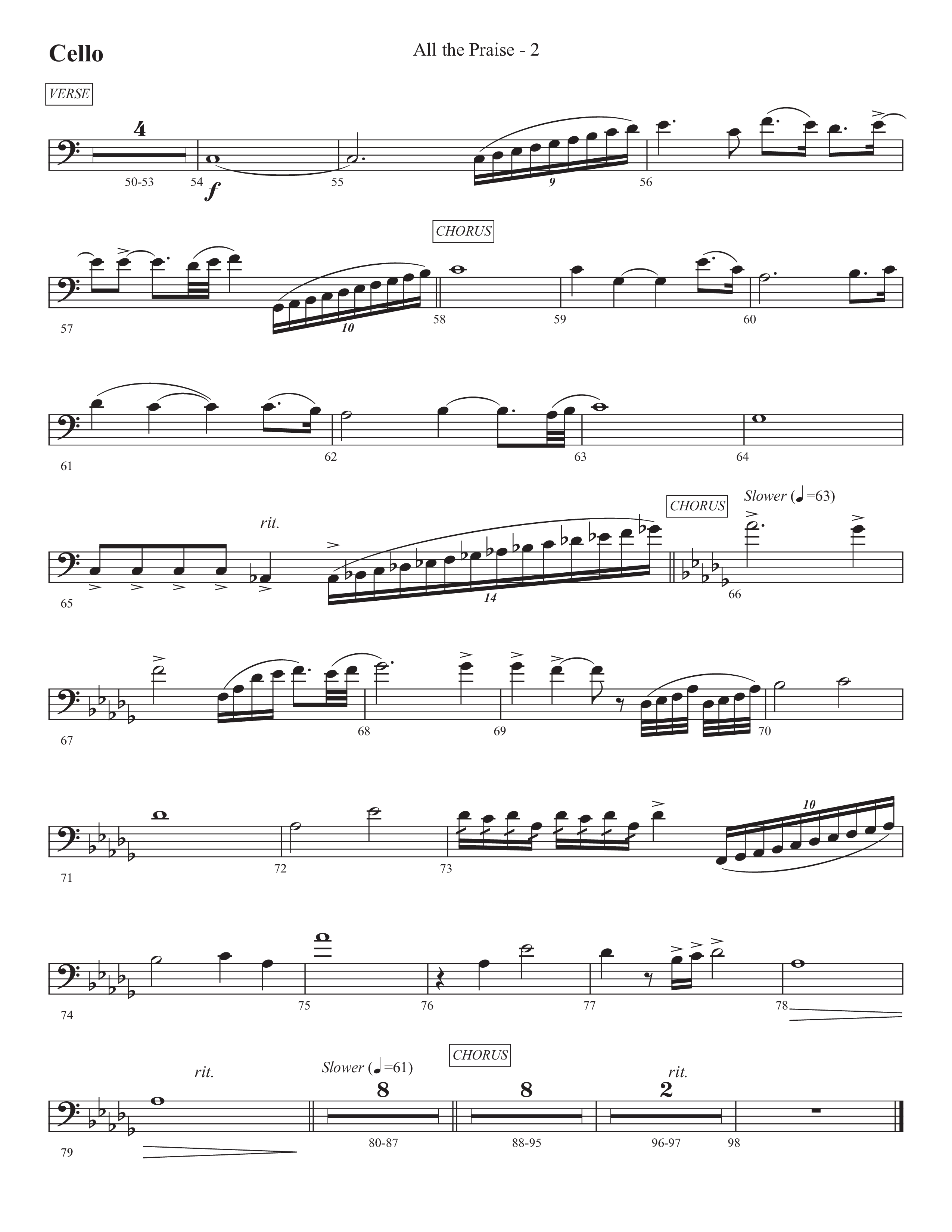 All The Praise (Choral Anthem SATB) Cello (Prestonwood Worship / Prestonwood Choir / Arr. Michael Neale / Orch. Carson Wagner)