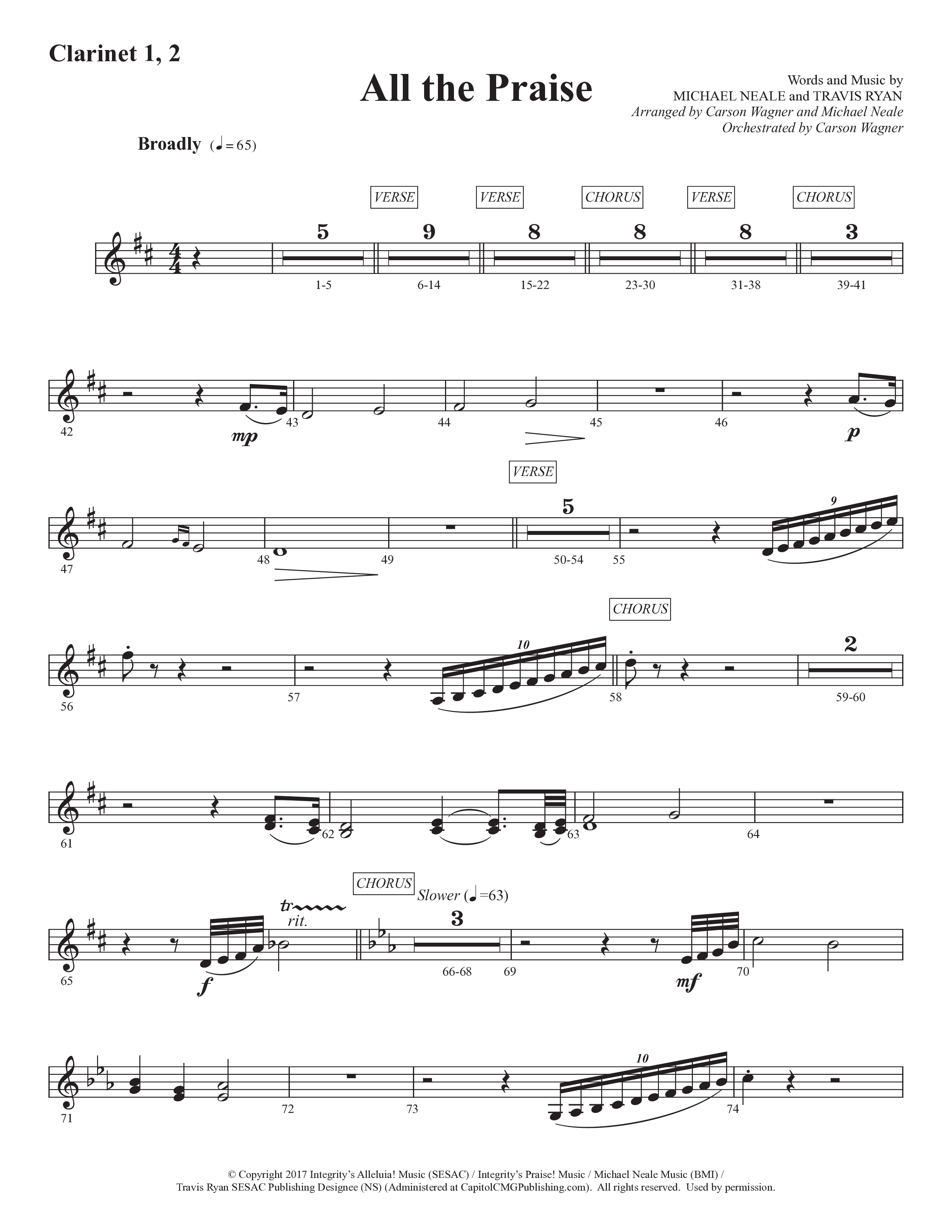 All The Praise (Choral Anthem SATB) Clarinet 1/2 (Prestonwood Worship / Prestonwood Choir / Arr. Michael Neale / Orch. Carson Wagner)