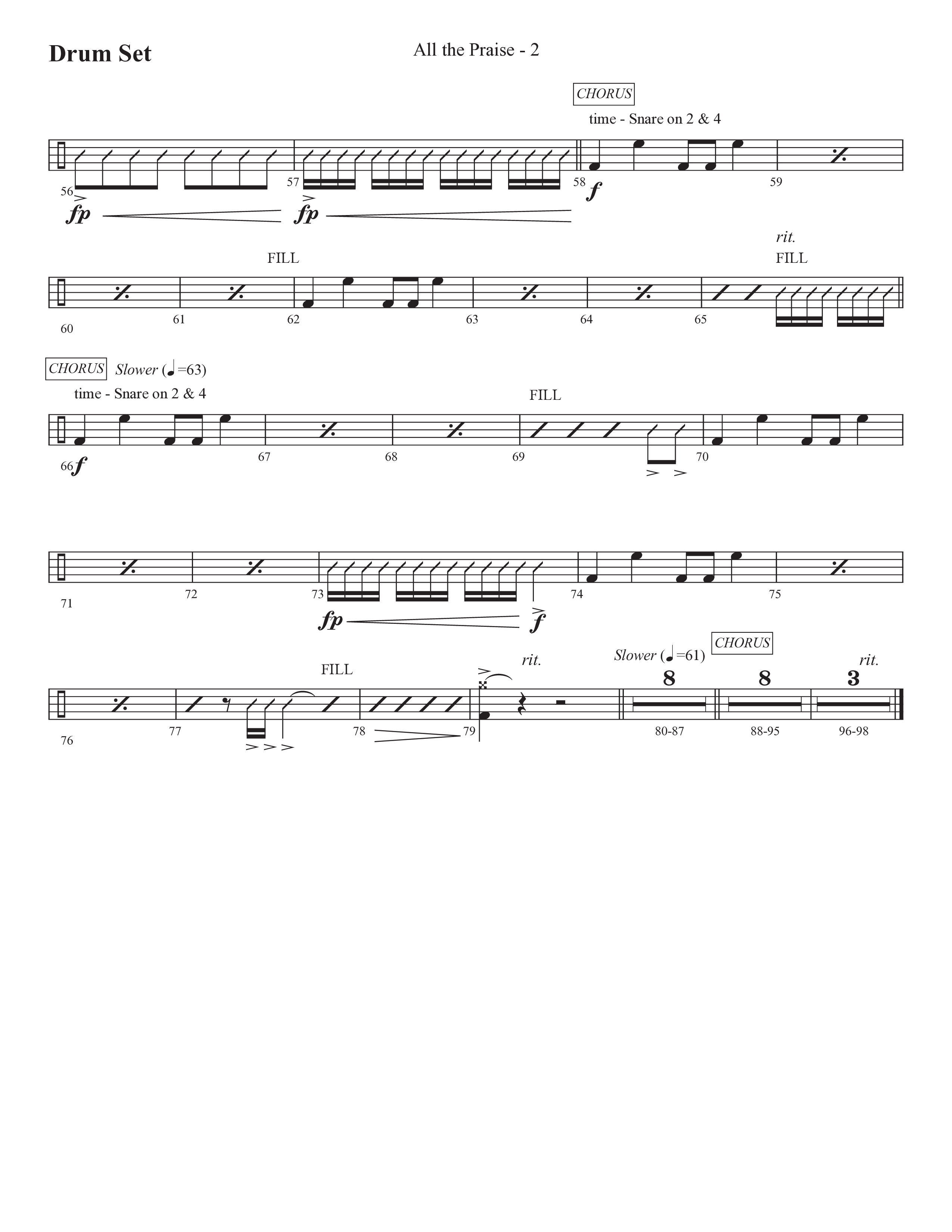 All The Praise (Choral Anthem SATB) Drum Set (Prestonwood Worship / Prestonwood Choir / Arr. Michael Neale / Orch. Carson Wagner)