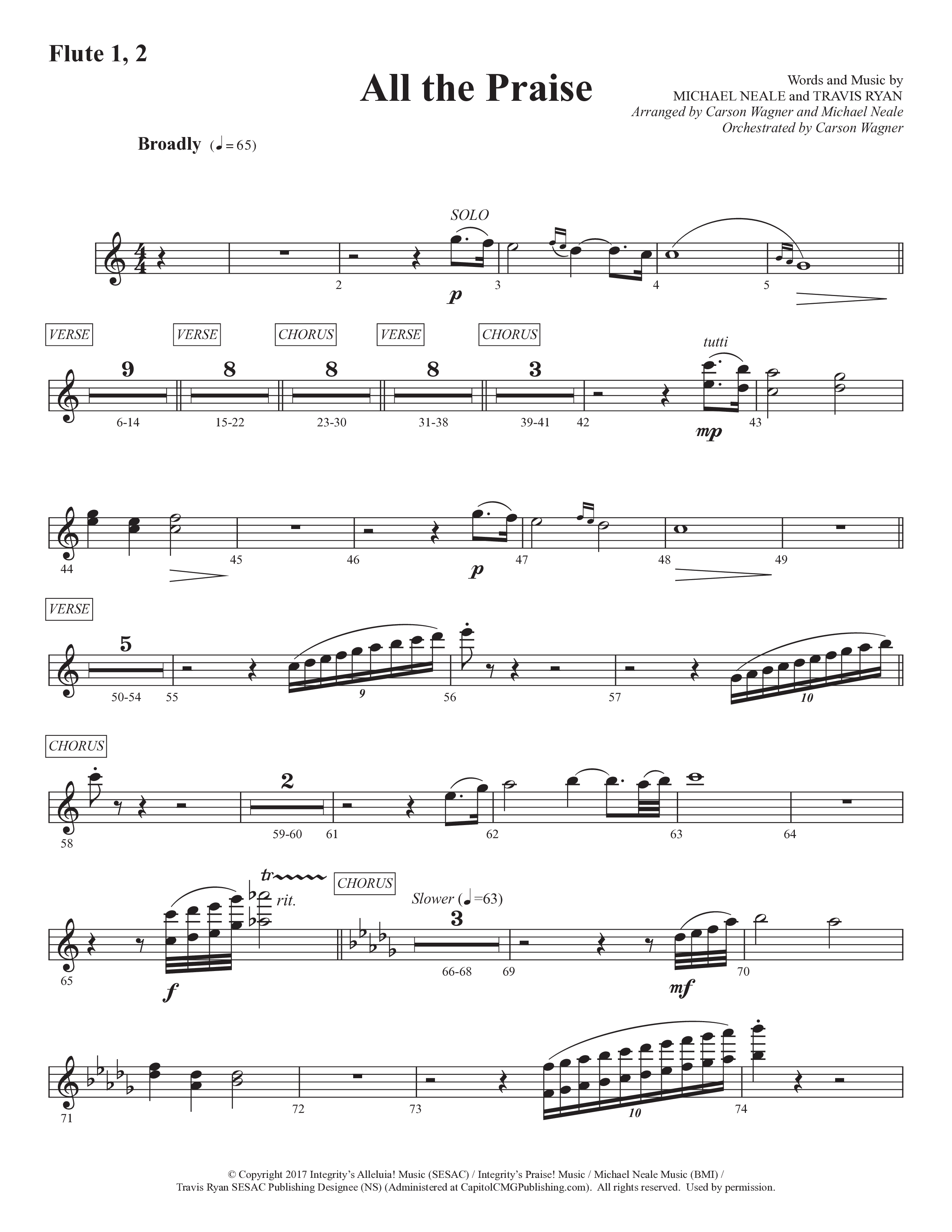 All The Praise (Choral Anthem SATB) Flute 1/2 (Prestonwood Worship / Prestonwood Choir / Arr. Michael Neale / Orch. Carson Wagner)