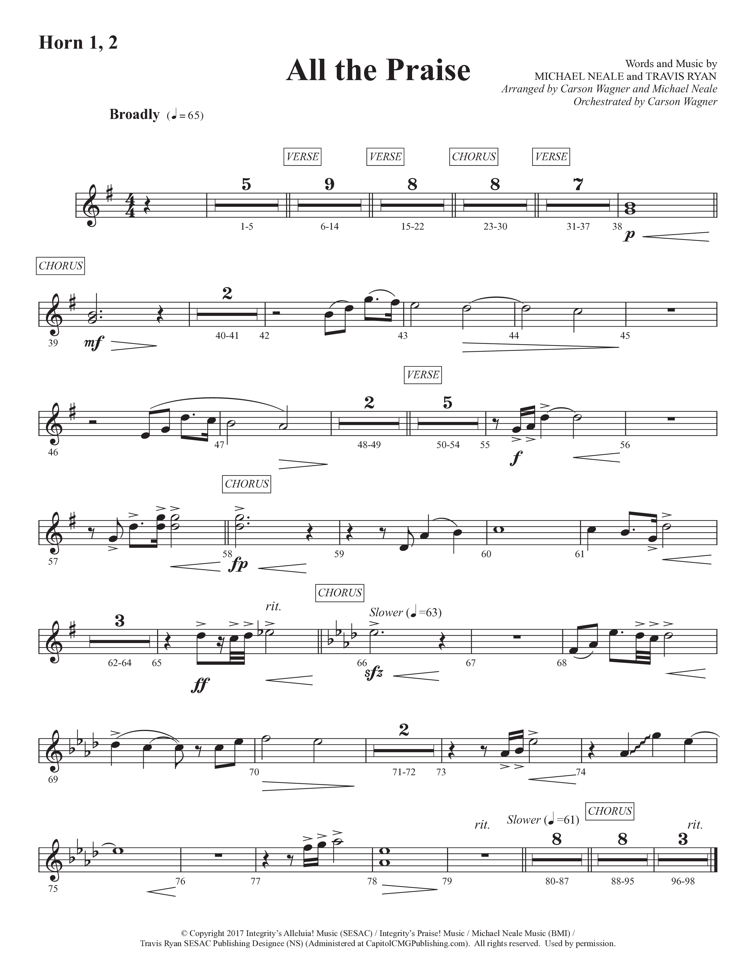 All The Praise (Choral Anthem SATB) French Horn 1/2 (Prestonwood Worship / Prestonwood Choir / Arr. Michael Neale / Orch. Carson Wagner)