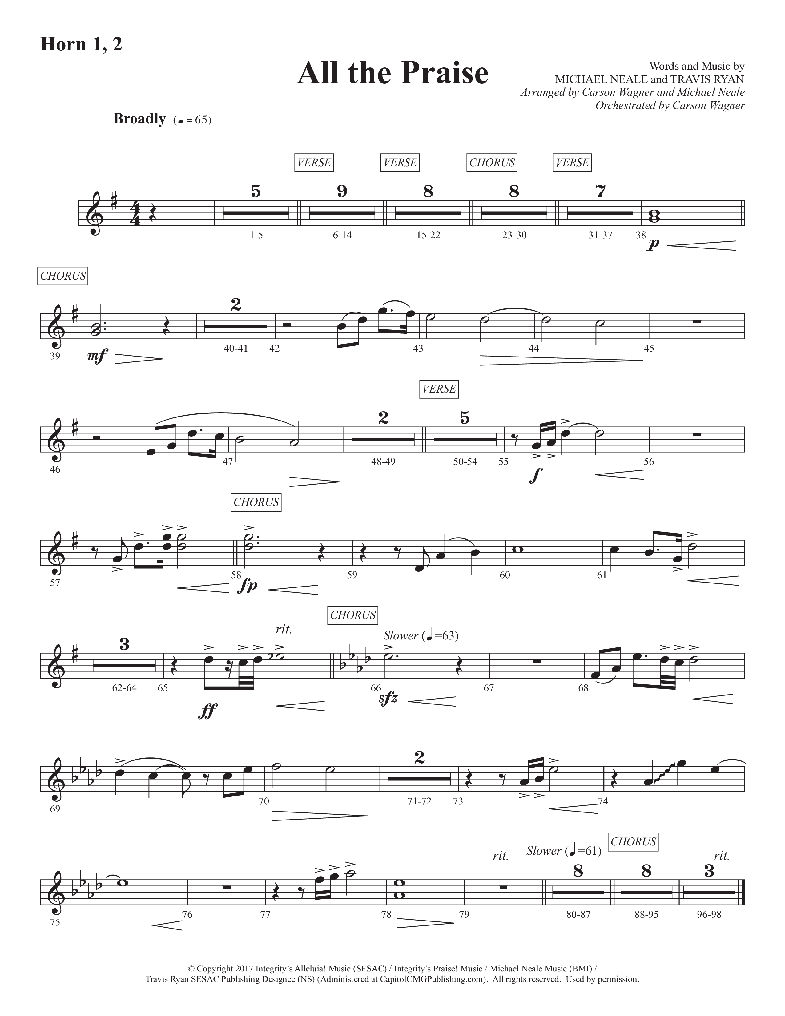 All The Praise (Choral Anthem SATB) French Horn 1/2 (Prestonwood Worship / Prestonwood Choir / Arr. Michael Neale / Orch. Carson Wagner)