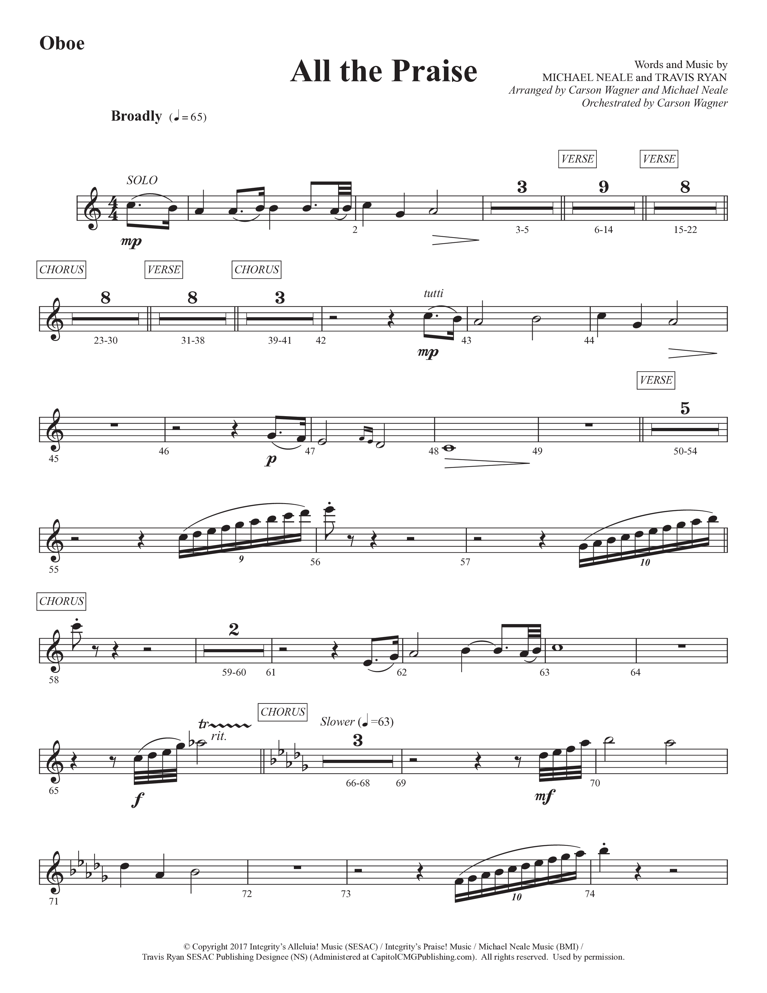 All The Praise (Choral Anthem SATB) Oboe (Prestonwood Worship / Prestonwood Choir / Arr. Michael Neale / Orch. Carson Wagner)