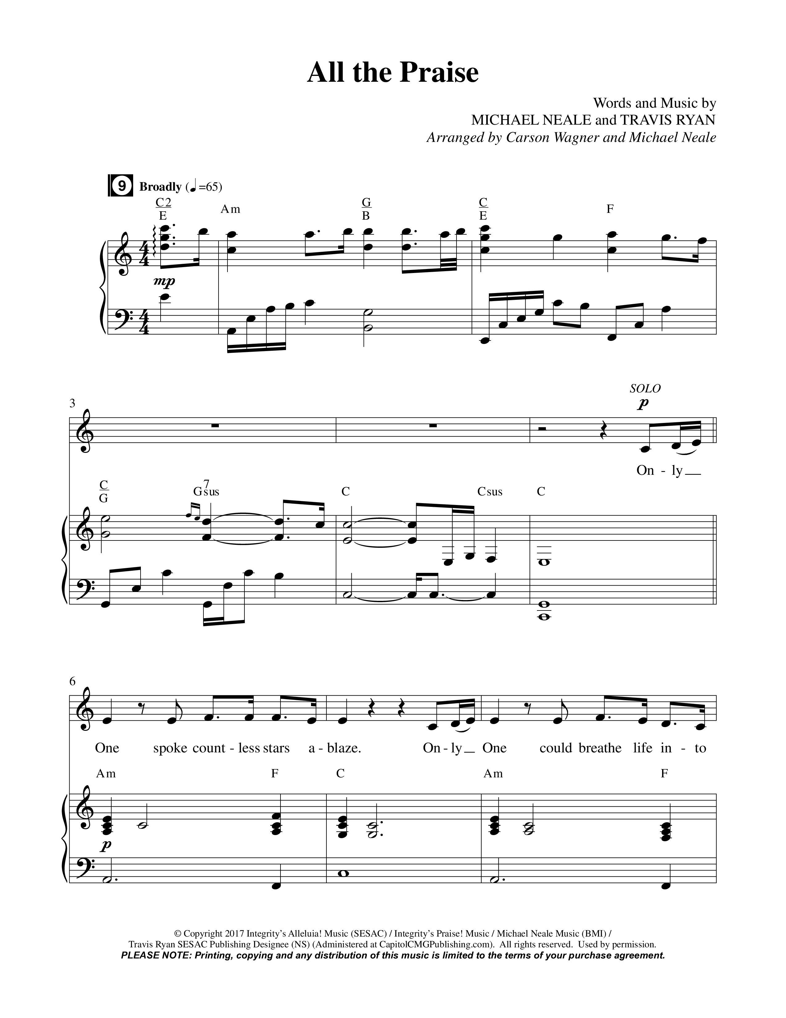 All The Praise (Choral Anthem SATB) Octavo (Vocals & Piano) (Prestonwood Worship / Prestonwood Choir / Arr. Michael Neale / Orch. Carson Wagner)