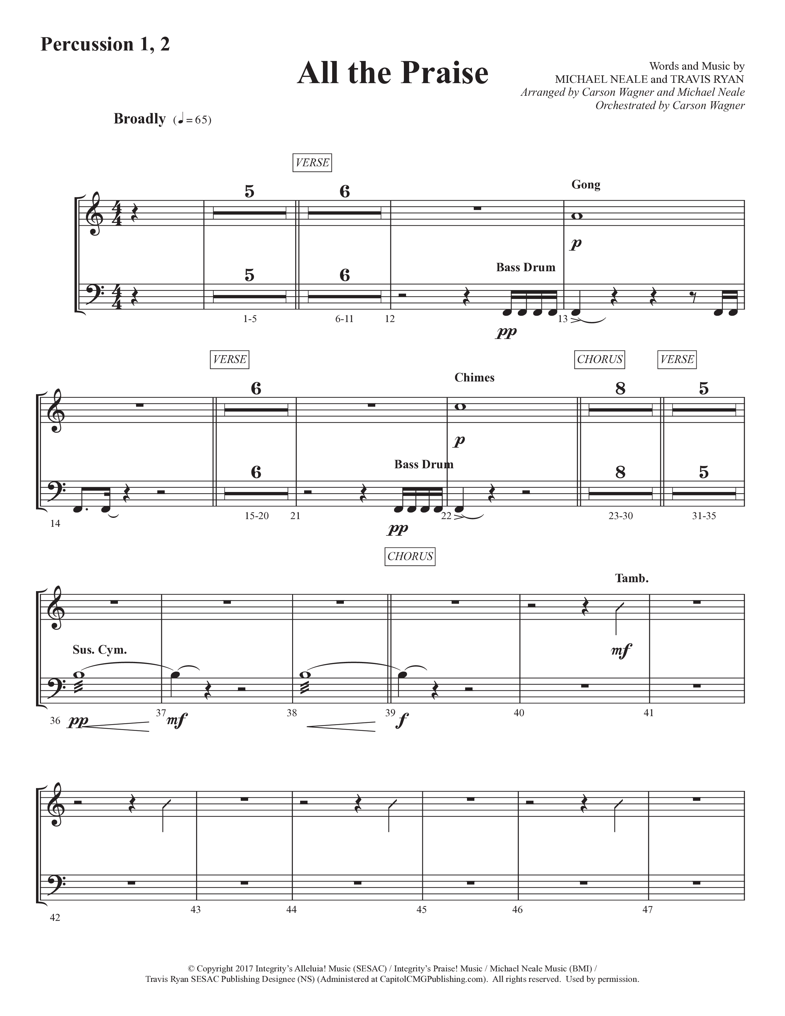 All The Praise (Choral Anthem SATB) Percussion 1/2 (Prestonwood Worship / Prestonwood Choir / Arr. Michael Neale / Orch. Carson Wagner)