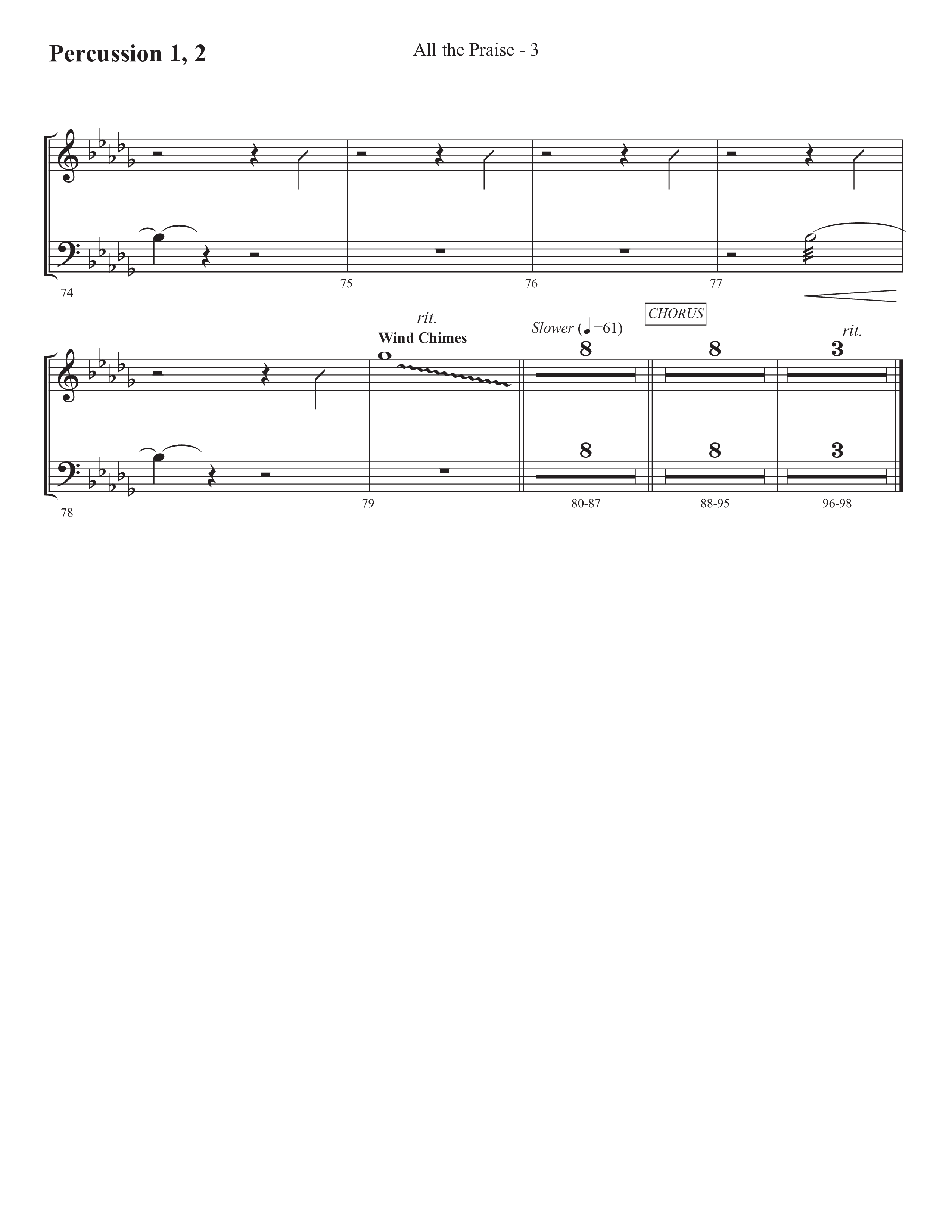 All The Praise (Choral Anthem SATB) Percussion 1/2 (Prestonwood Worship / Prestonwood Choir / Arr. Michael Neale / Orch. Carson Wagner)