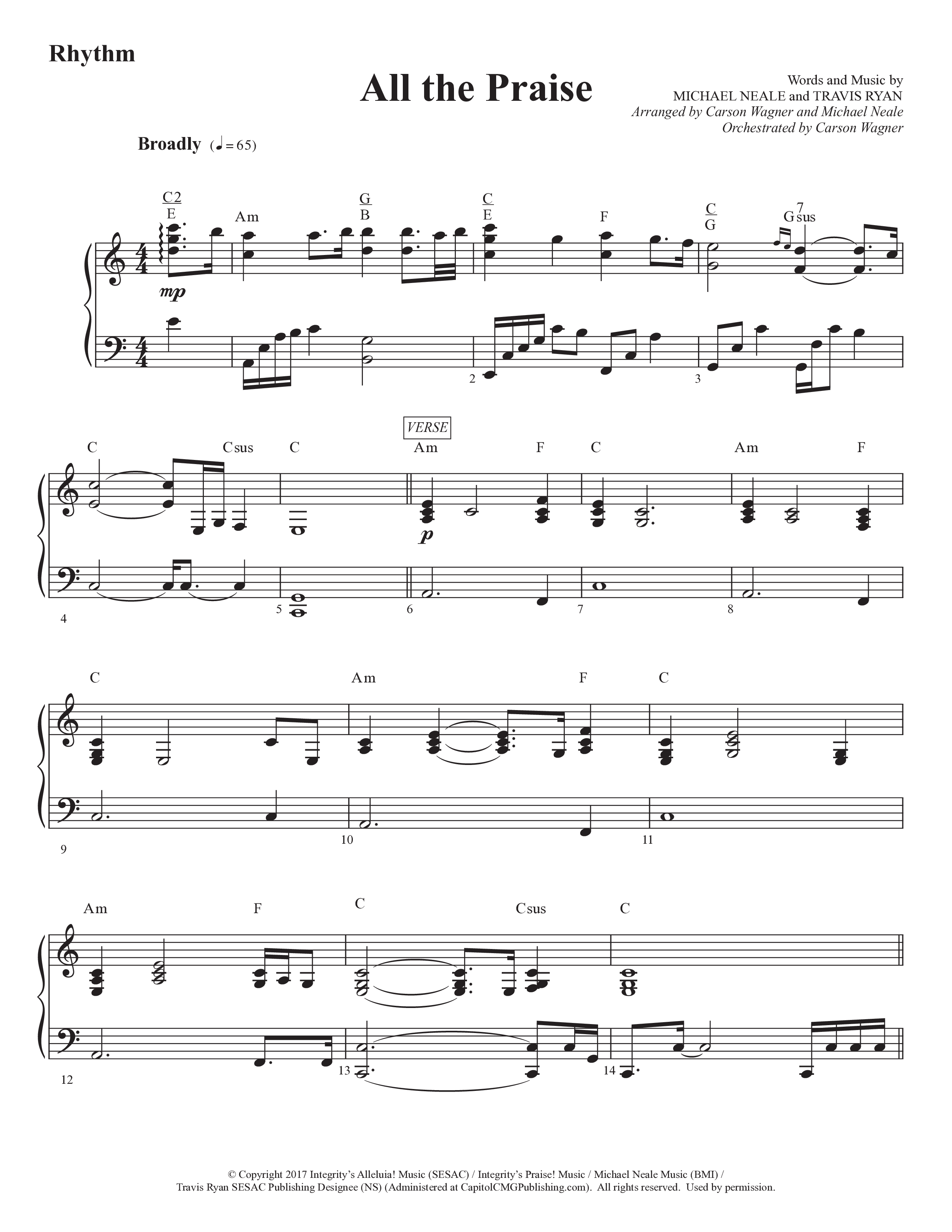 All The Praise (Choral Anthem SATB) Rhythm Chart (Prestonwood Worship / Prestonwood Choir / Arr. Michael Neale / Orch. Carson Wagner)