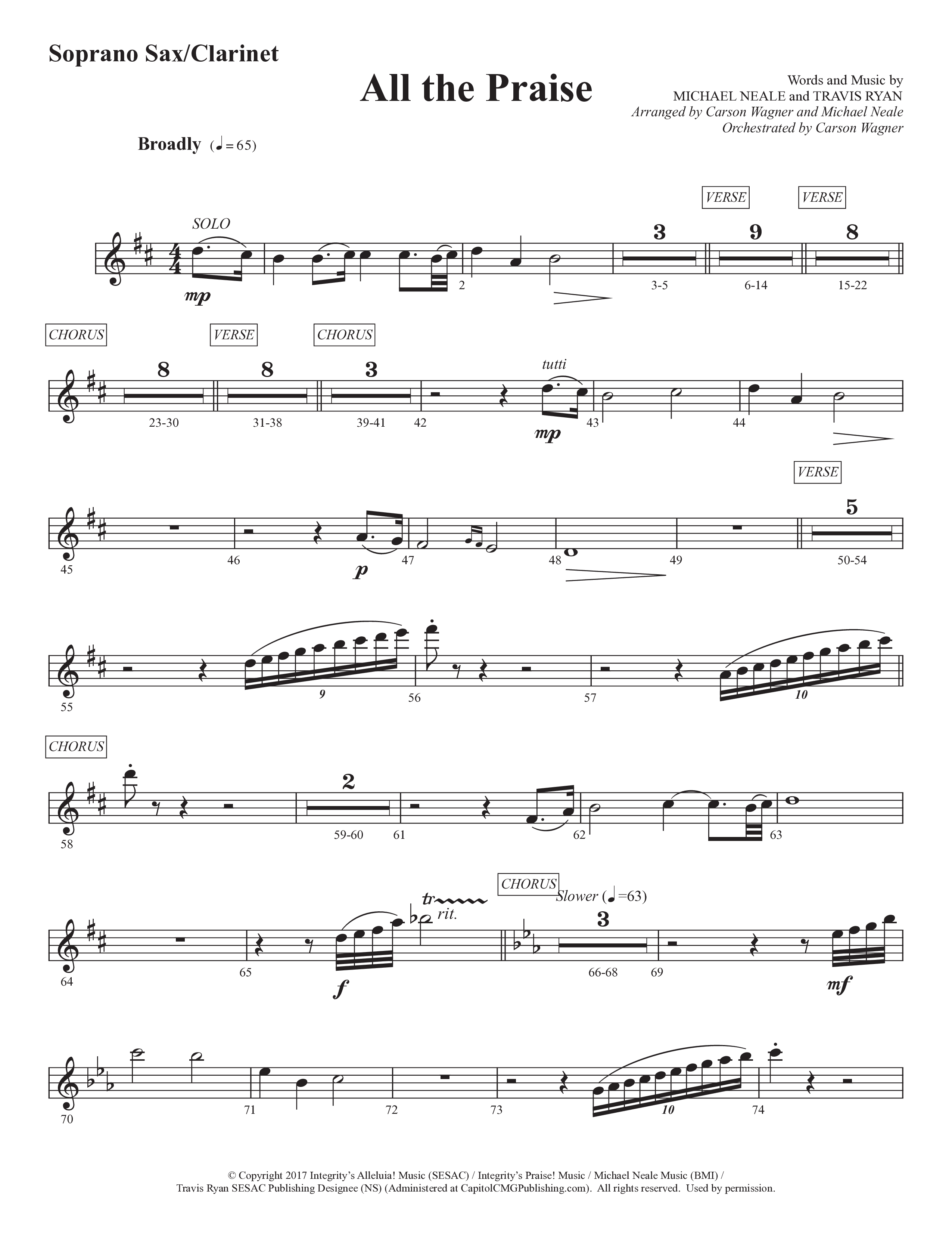 All The Praise (Choral Anthem SATB) Soprano Sax (Prestonwood Worship / Prestonwood Choir / Arr. Michael Neale / Orch. Carson Wagner)