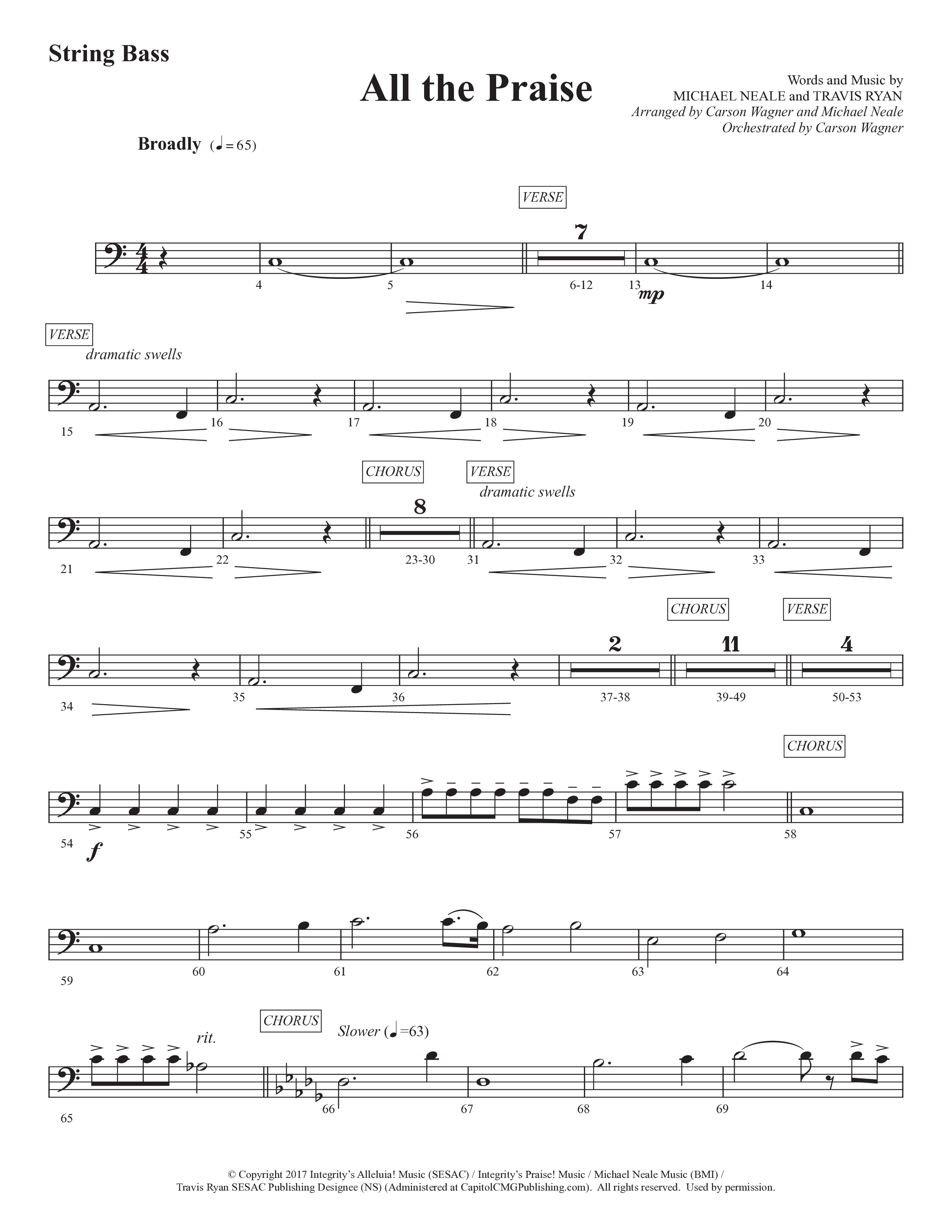 All The Praise (Choral Anthem SATB) String Bass (Prestonwood Worship / Prestonwood Choir / Arr. Michael Neale / Orch. Carson Wagner)