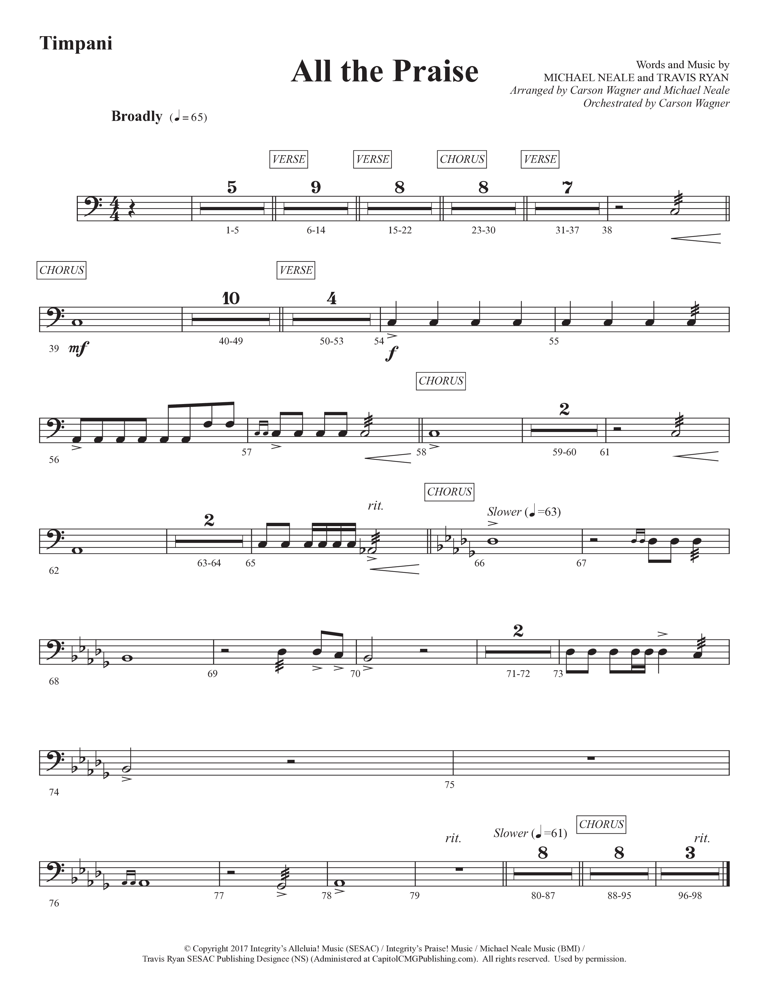 All The Praise (Choral Anthem SATB) Timpani (Prestonwood Worship / Prestonwood Choir / Arr. Michael Neale / Orch. Carson Wagner)