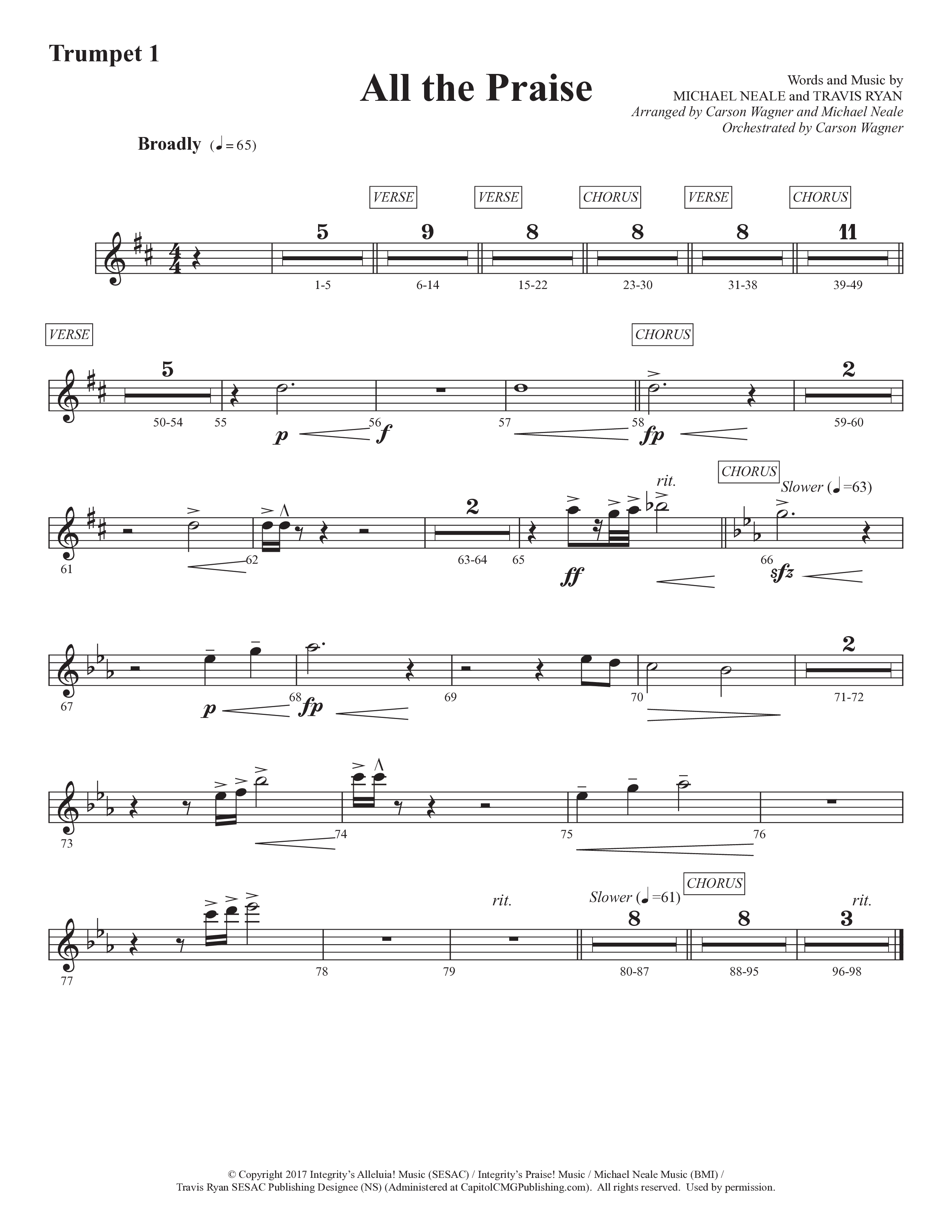 All The Praise (Choral Anthem SATB) Trumpet 1 (Prestonwood Worship / Prestonwood Choir / Arr. Michael Neale / Orch. Carson Wagner)