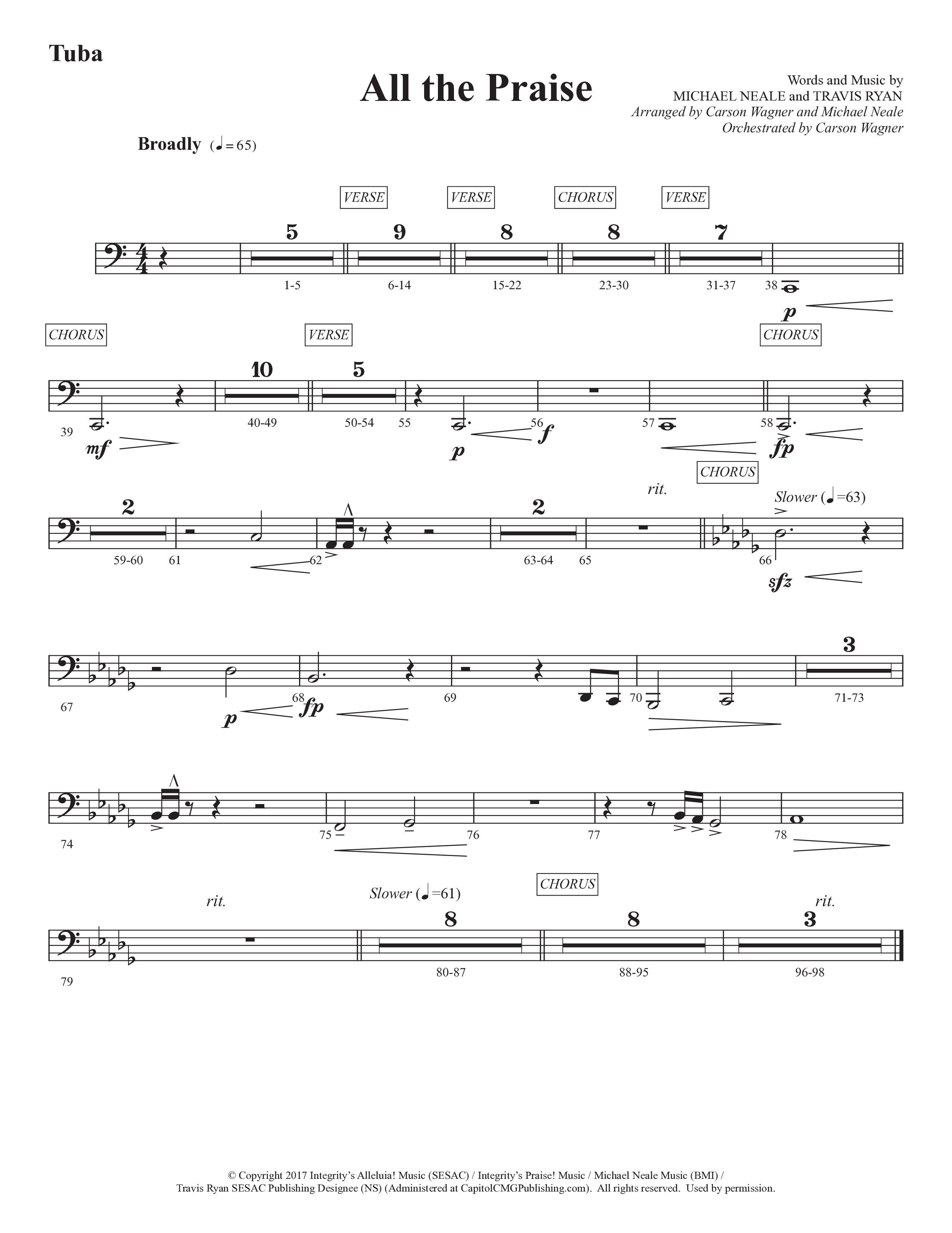 All The Praise (Choral Anthem SATB) Tuba (Prestonwood Worship / Prestonwood Choir / Arr. Michael Neale / Orch. Carson Wagner)