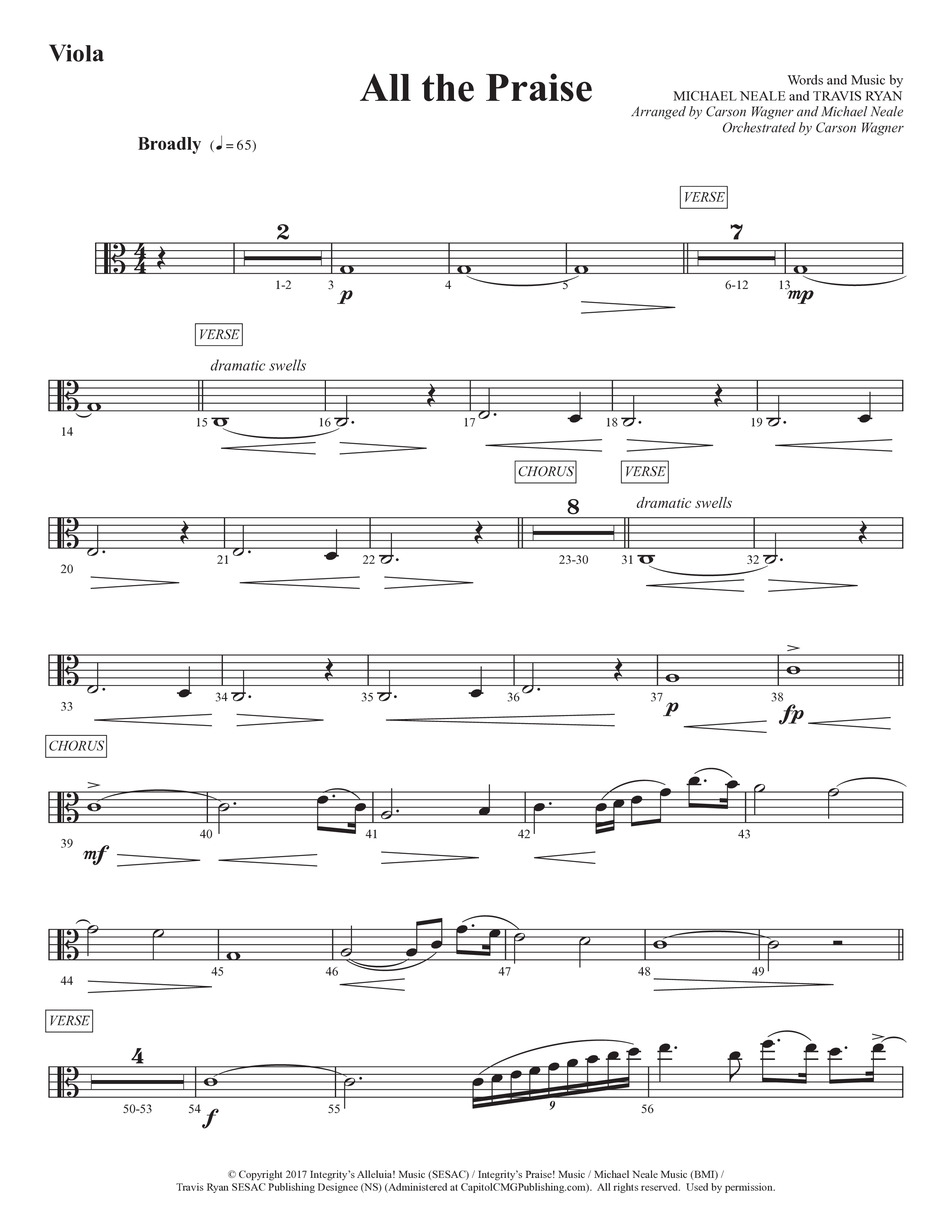 All The Praise (Choral Anthem SATB) Viola (Prestonwood Worship / Prestonwood Choir / Arr. Michael Neale / Orch. Carson Wagner)