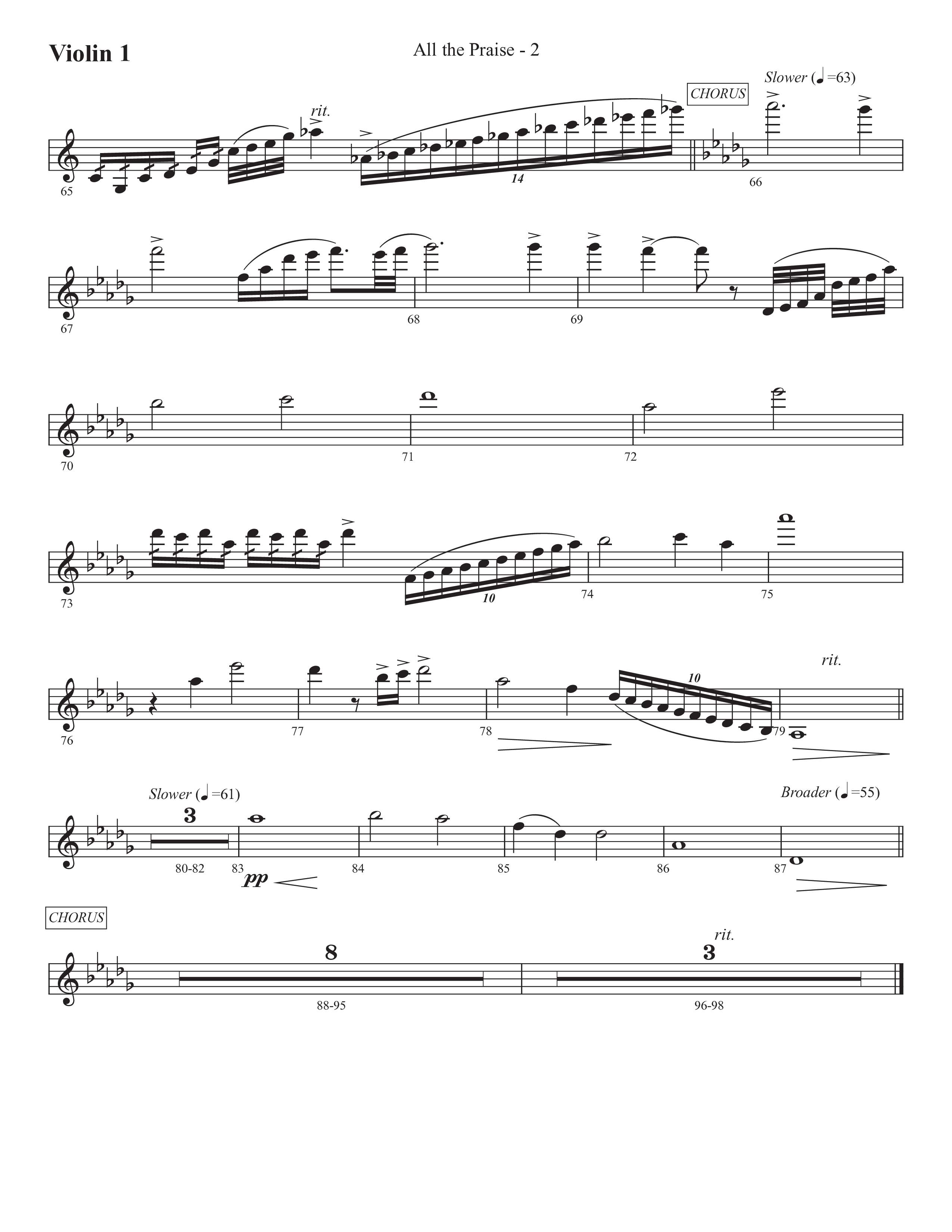 All The Praise (Choral Anthem SATB) Violin 1 (Prestonwood Worship / Prestonwood Choir / Arr. Michael Neale / Orch. Carson Wagner)