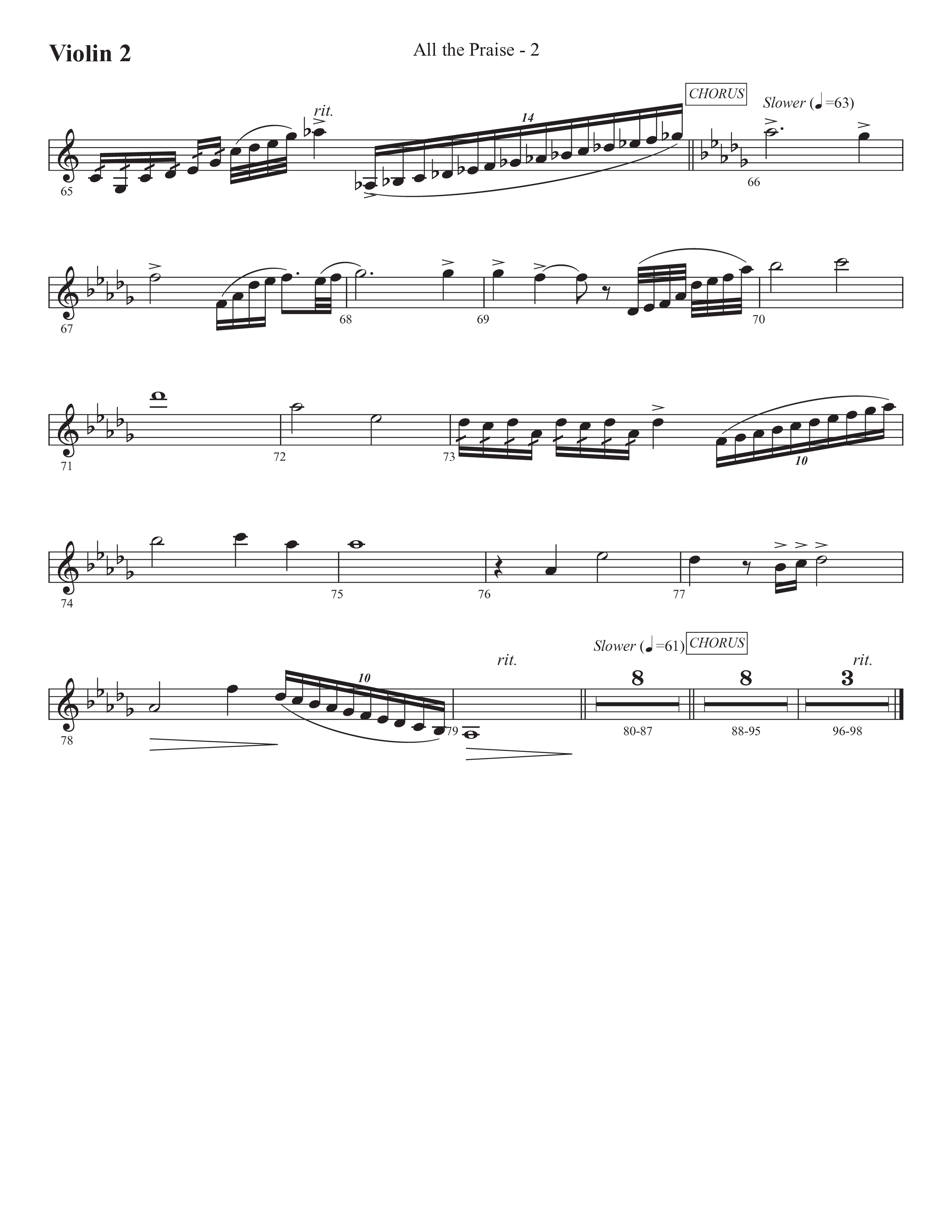 All The Praise (Choral Anthem SATB) Violin 2 (Prestonwood Worship / Prestonwood Choir / Arr. Michael Neale / Orch. Carson Wagner)