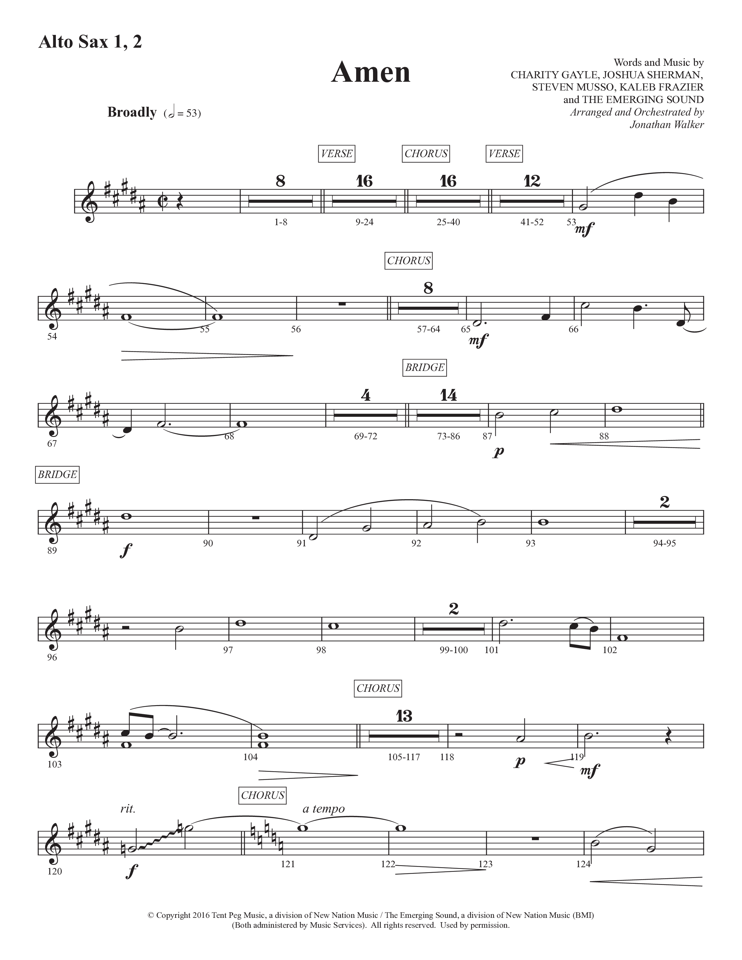 Amen (Choral Anthem SATB) Alto Sax 1/2 (Prestonwood Worship / Prestonwood Choir / Arr. Jonathan Walker)