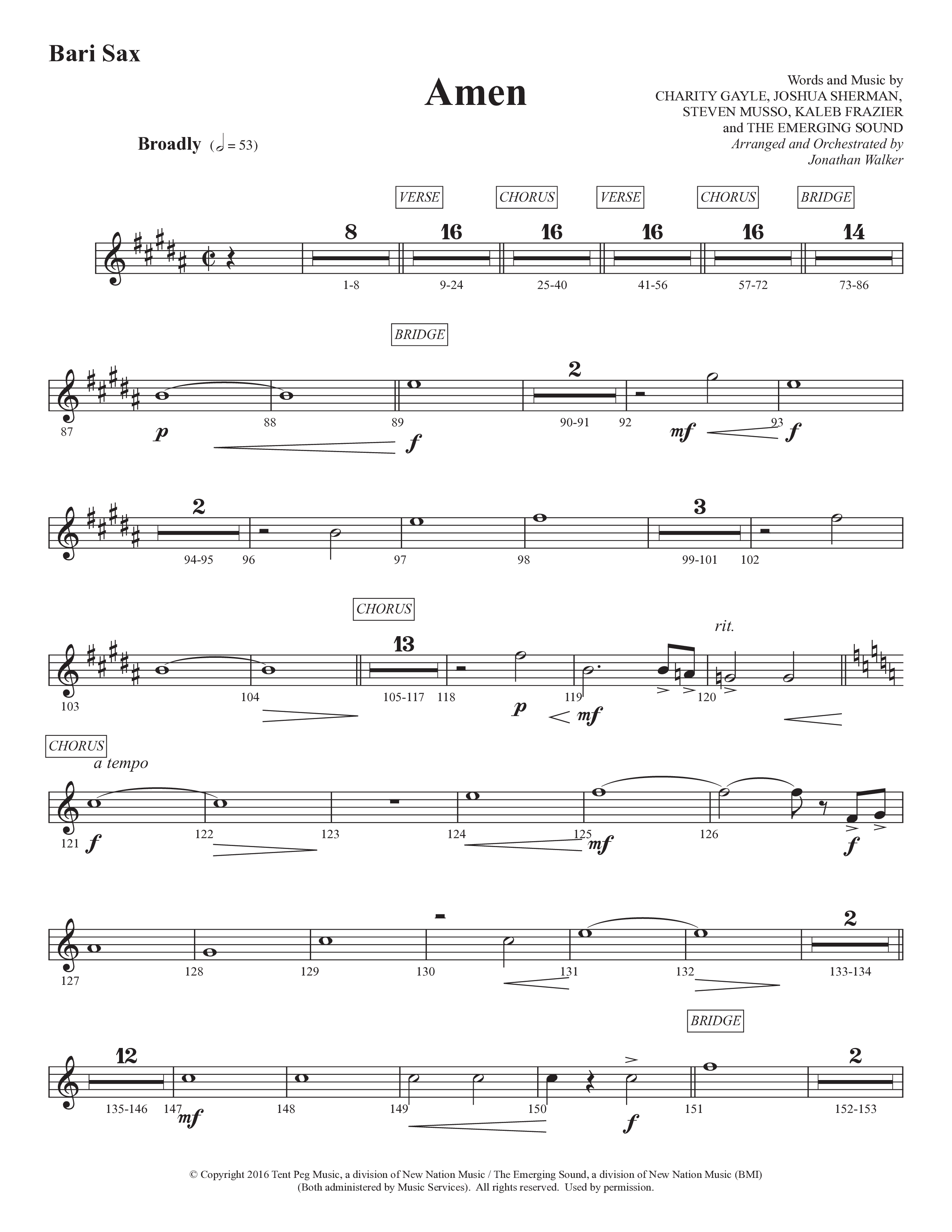 Amen (Choral Anthem SATB) Bari Sax (Prestonwood Worship / Prestonwood Choir / Arr. Jonathan Walker)