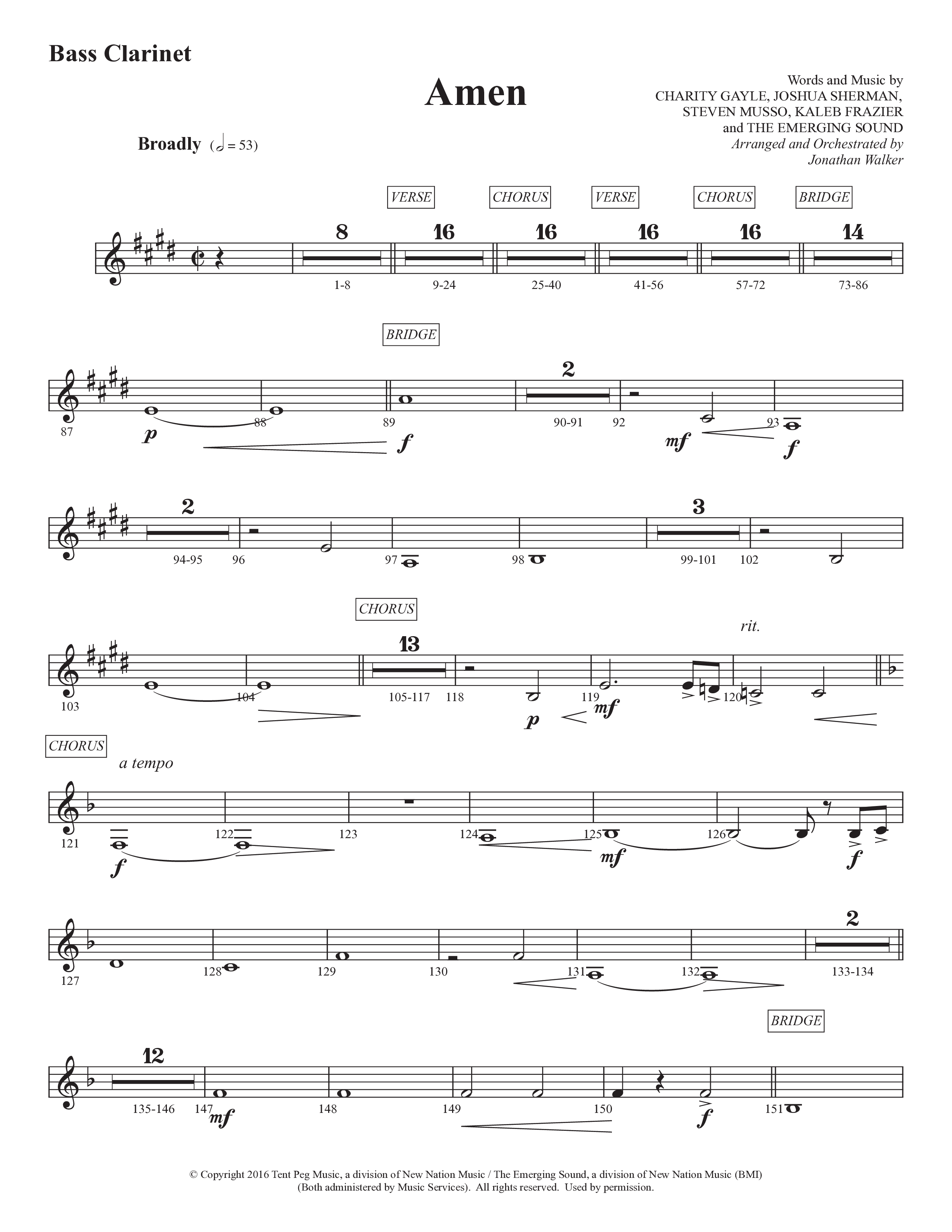 Amen (Choral Anthem SATB) Bass Clarinet (Prestonwood Worship / Prestonwood Choir / Arr. Jonathan Walker)