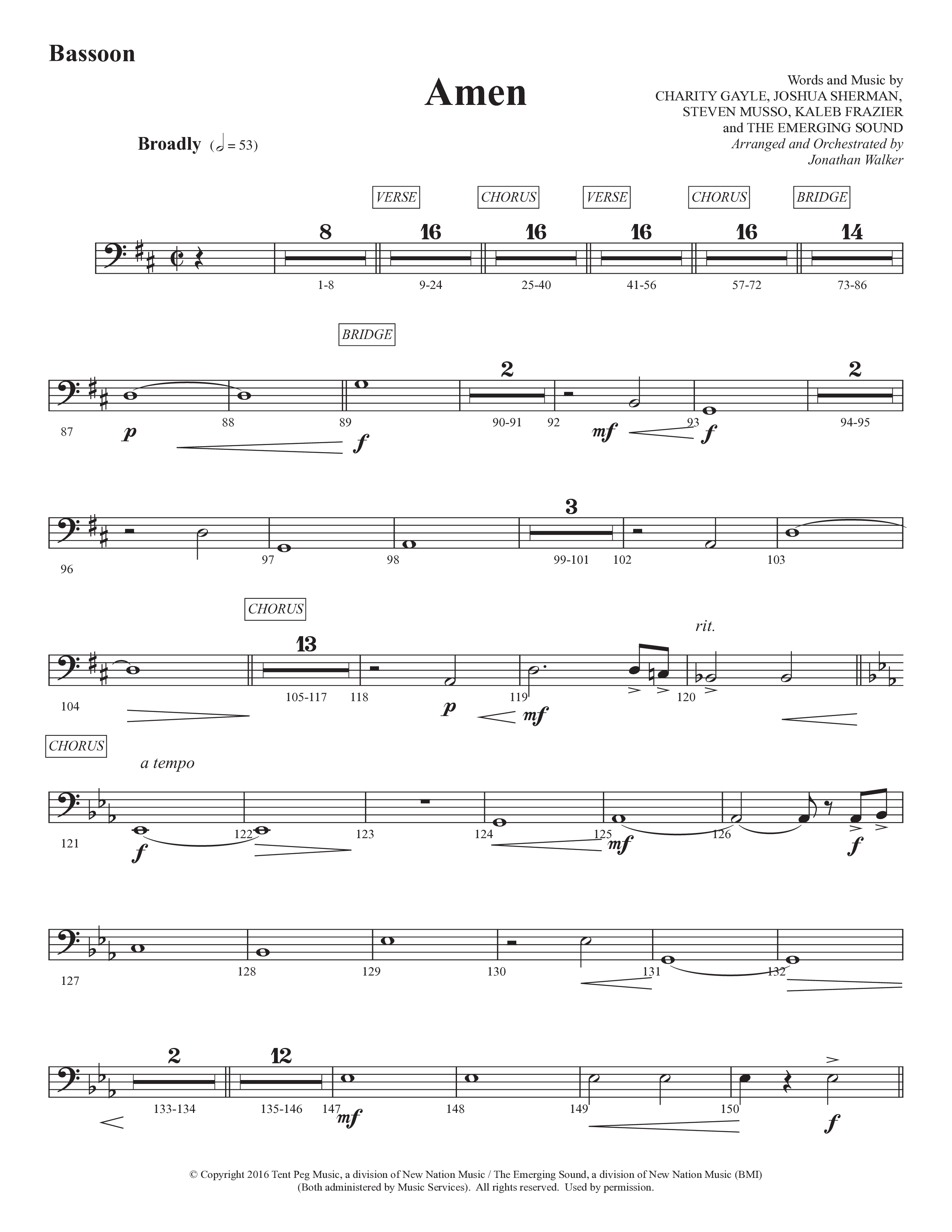 Amen (Choral Anthem SATB) Bassoon (Prestonwood Worship / Prestonwood Choir / Arr. Jonathan Walker)