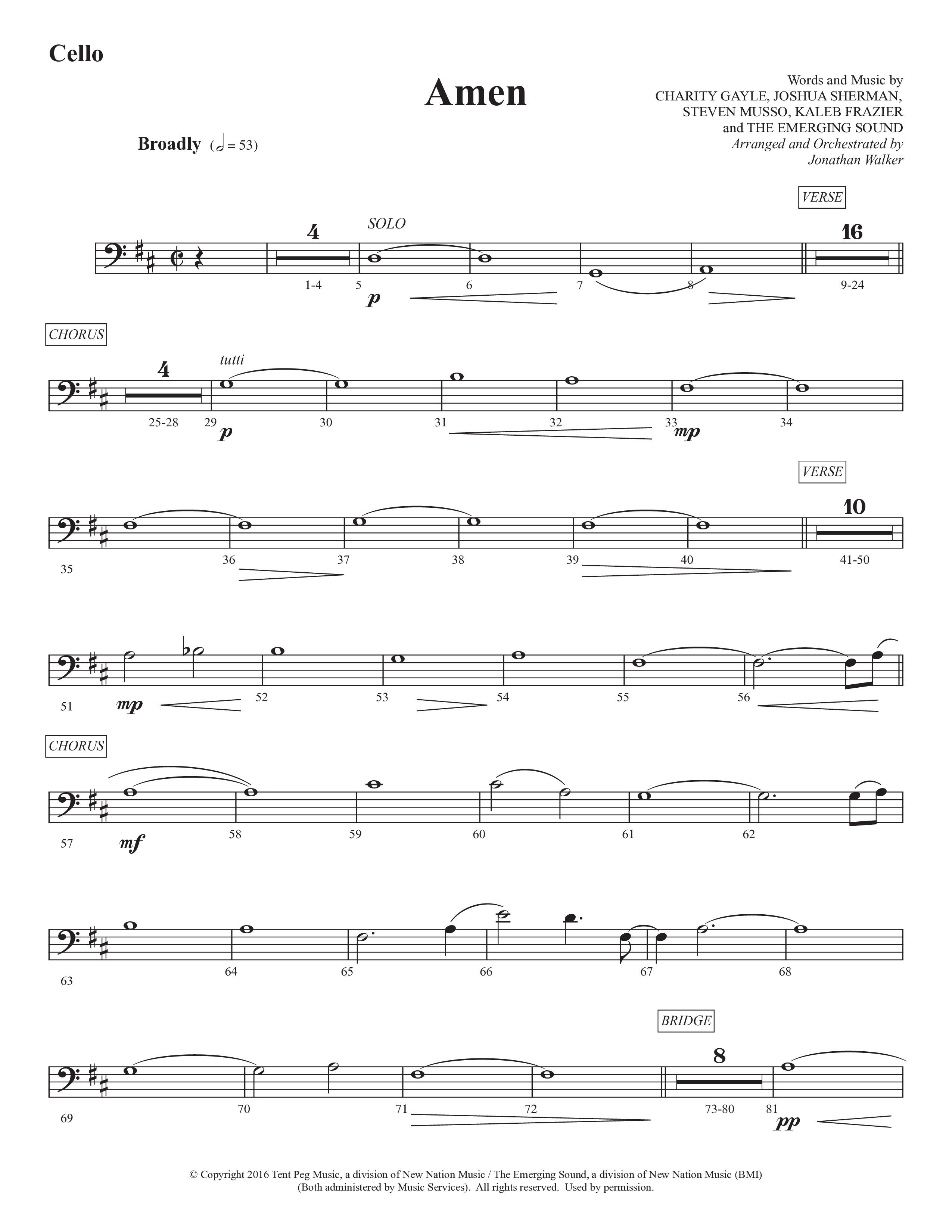 Amen (Choral Anthem SATB) Cello (Prestonwood Worship / Prestonwood Choir / Arr. Jonathan Walker)