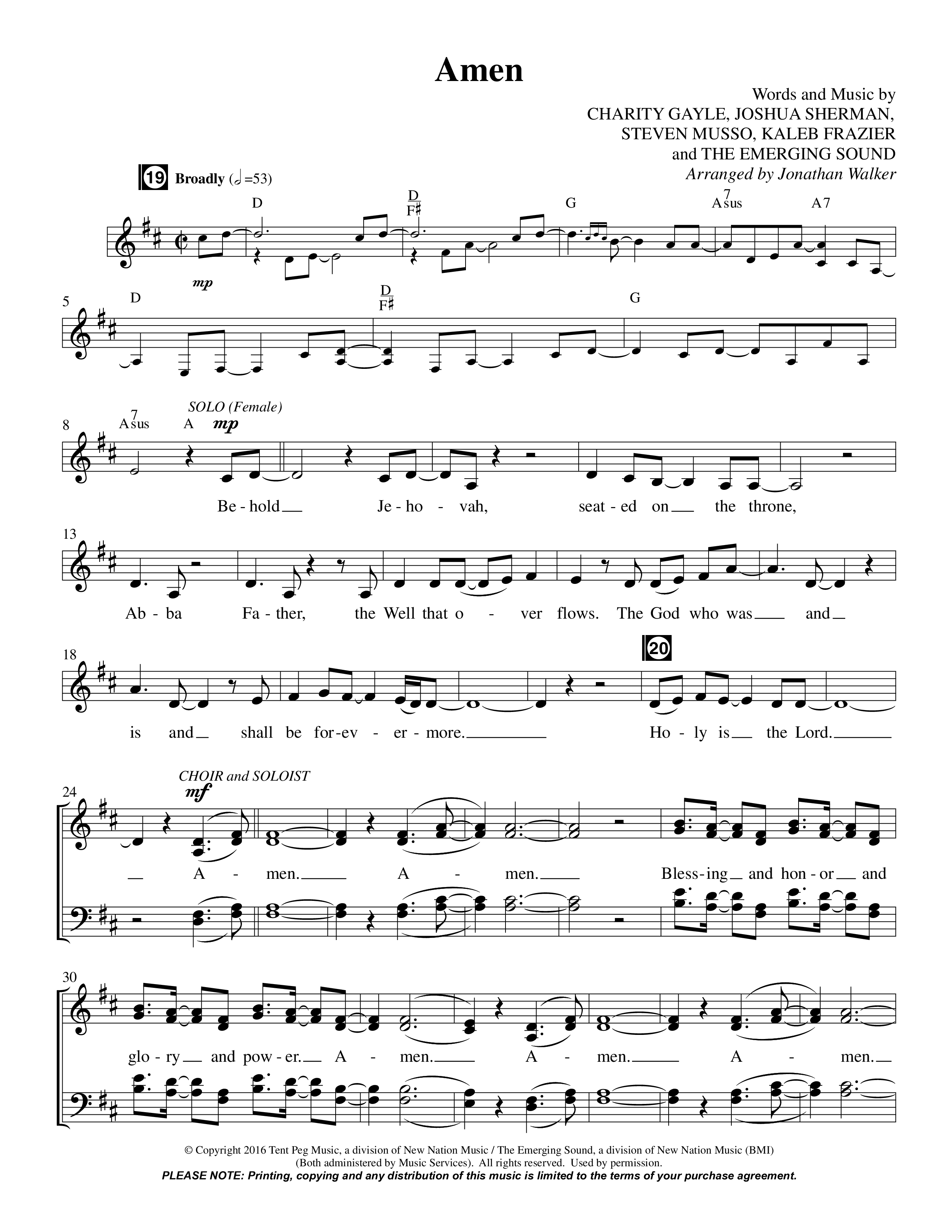 Amen (Choral Anthem SATB) Choir Sheet CH (Prestonwood Worship / Prestonwood Choir / Arr. Jonathan Walker)