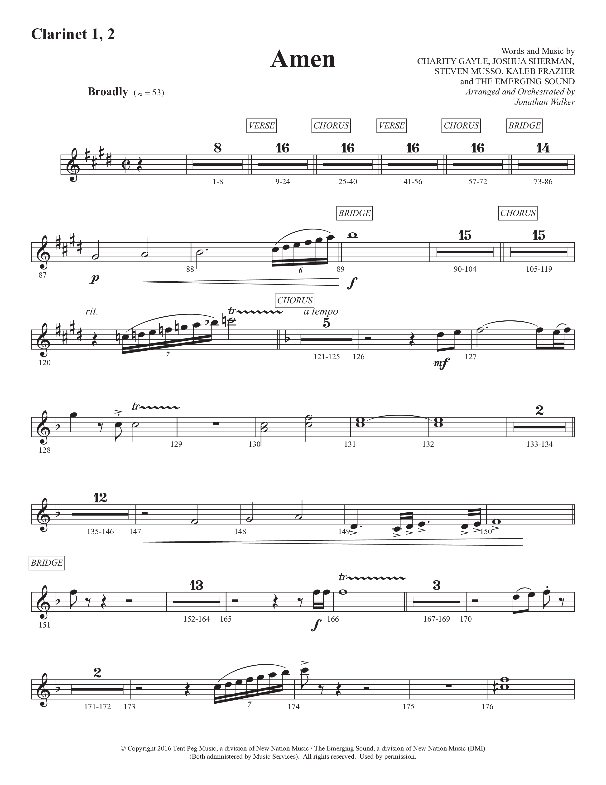 Amen (Choral Anthem SATB) Clarinet 1/2 (Prestonwood Worship / Prestonwood Choir / Arr. Jonathan Walker)