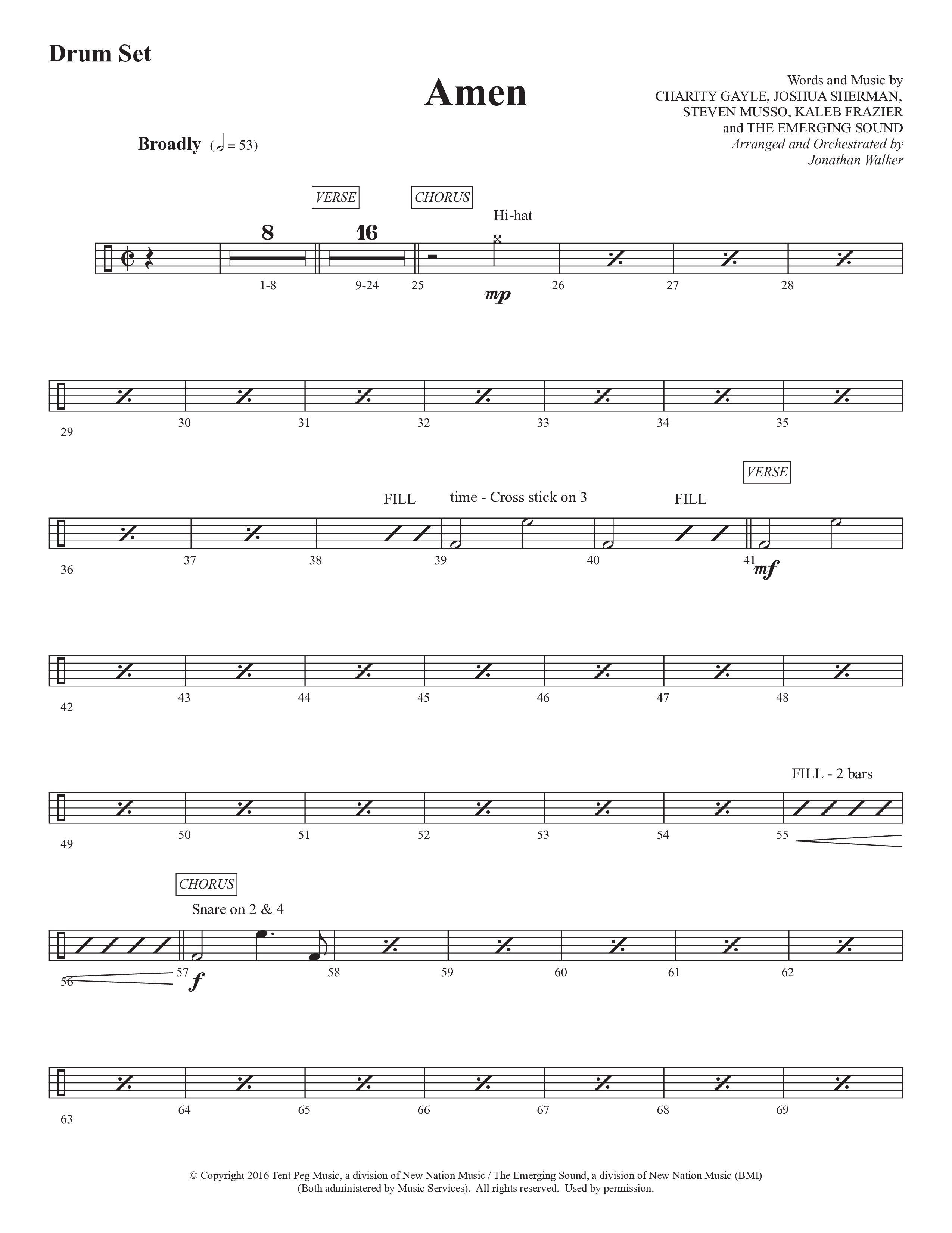 Amen (Choral Anthem SATB) Drum Set (Prestonwood Worship / Prestonwood Choir / Arr. Jonathan Walker)