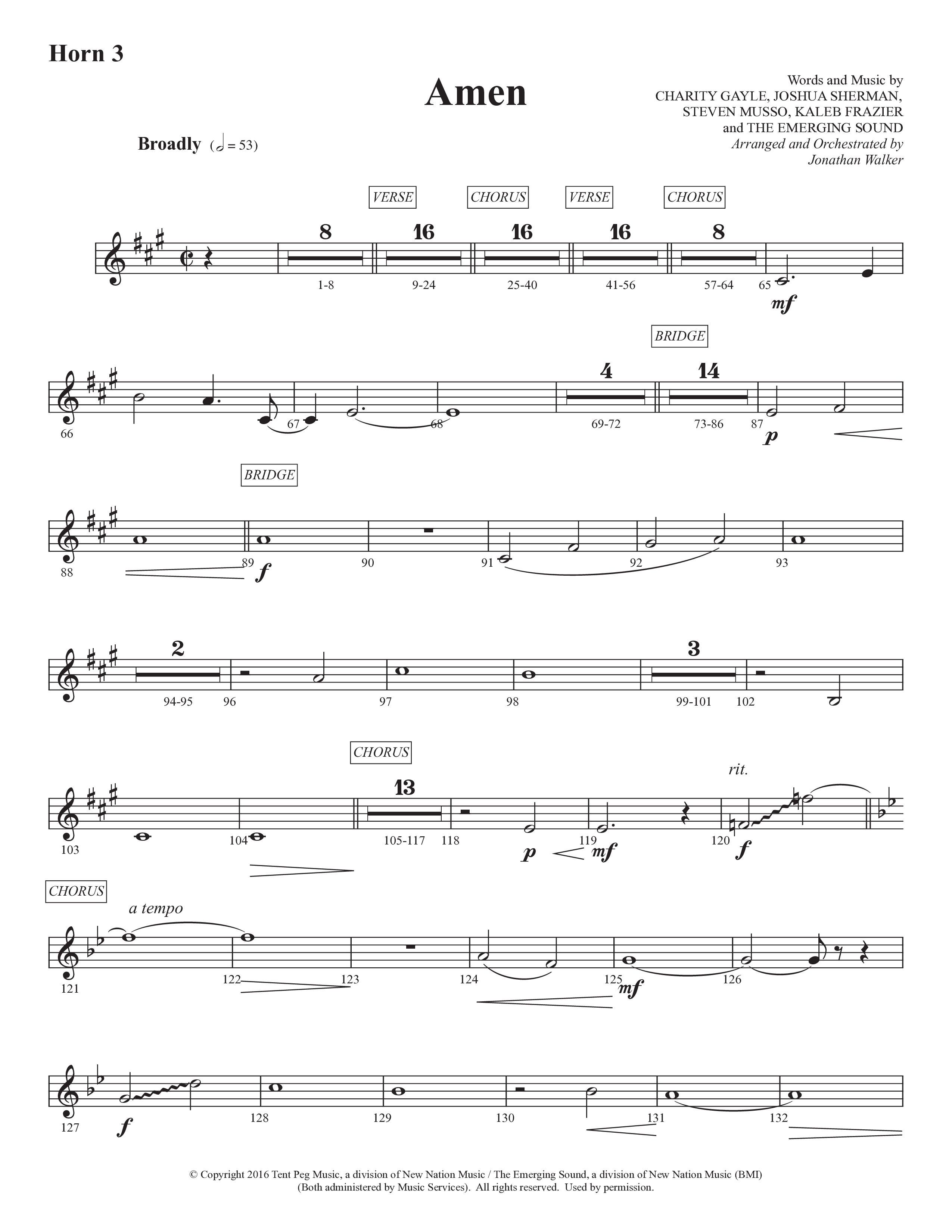 Amen (Choral Anthem SATB) French Horn 3 (Prestonwood Worship / Prestonwood Choir / Arr. Jonathan Walker)