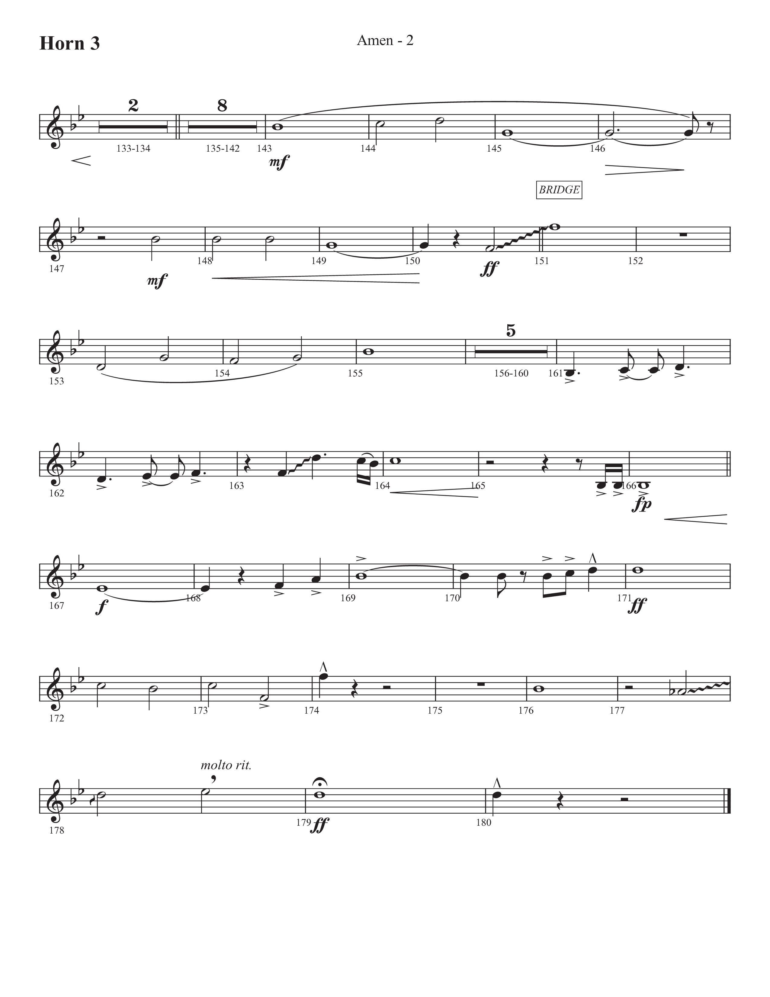 Amen (Choral Anthem SATB) French Horn 3 (Prestonwood Worship / Prestonwood Choir / Arr. Jonathan Walker)