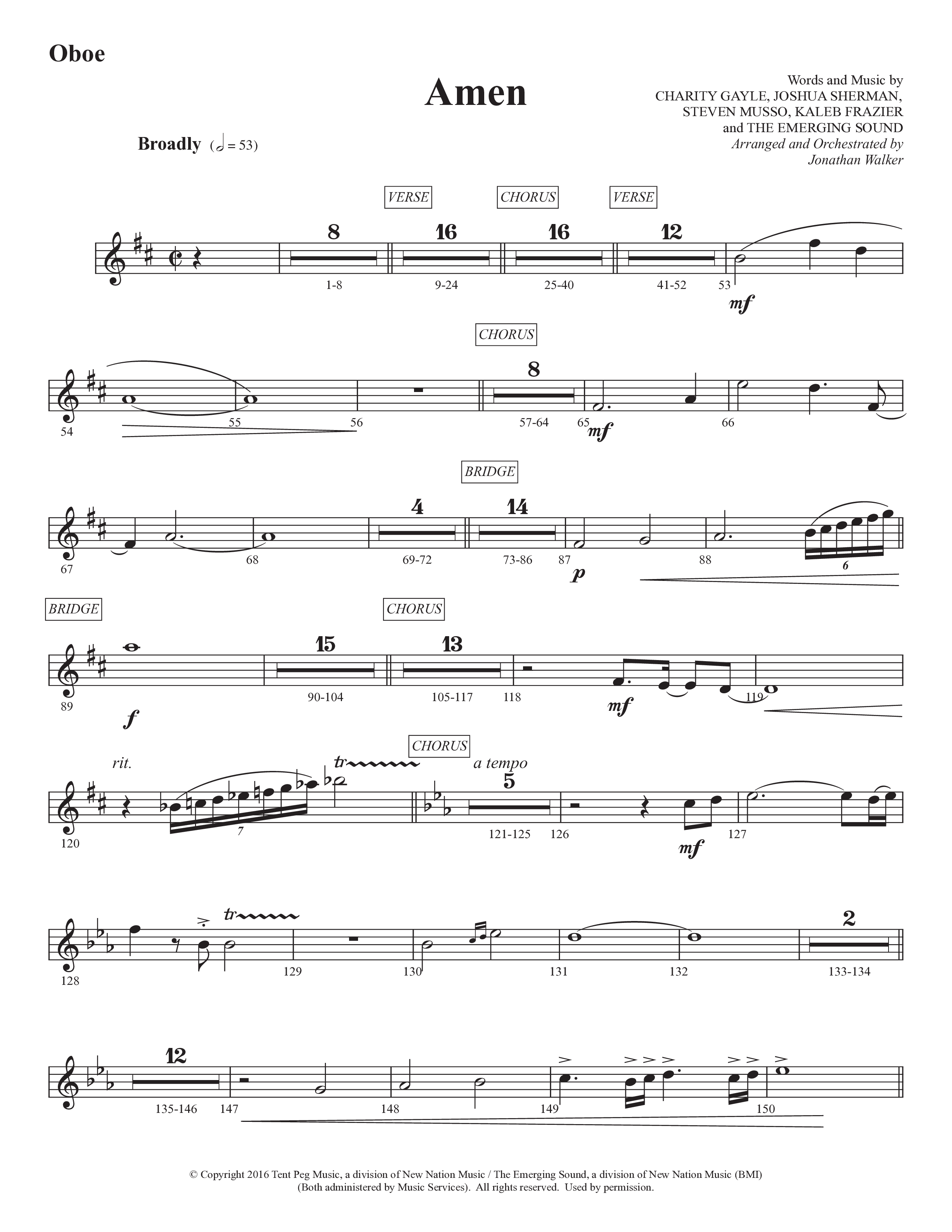 Amen (Choral Anthem SATB) Oboe (Prestonwood Worship / Prestonwood Choir / Arr. Jonathan Walker)
