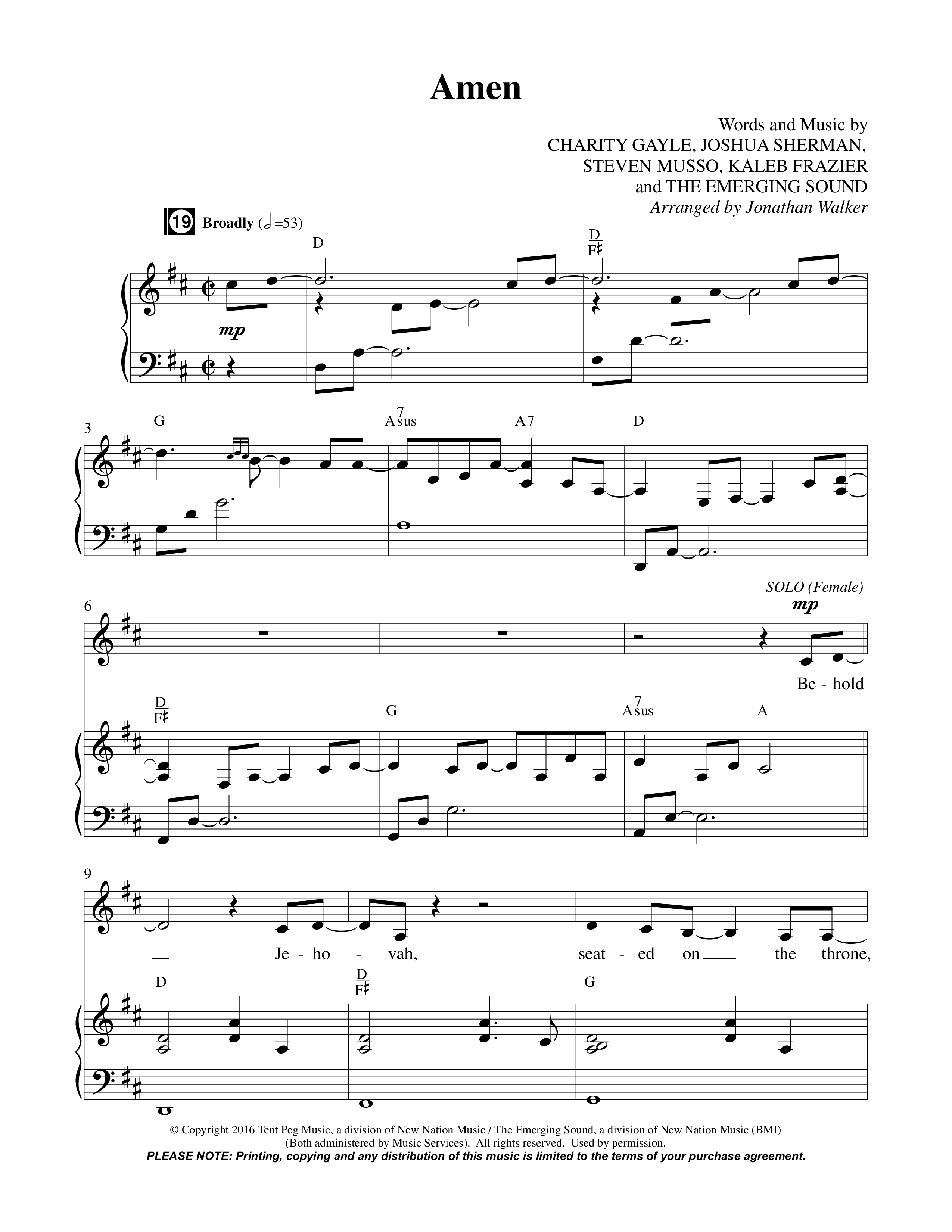 Amen (Choral Anthem SATB) Octavo (Vocals & Piano) (Prestonwood Worship / Prestonwood Choir / Arr. Jonathan Walker)
