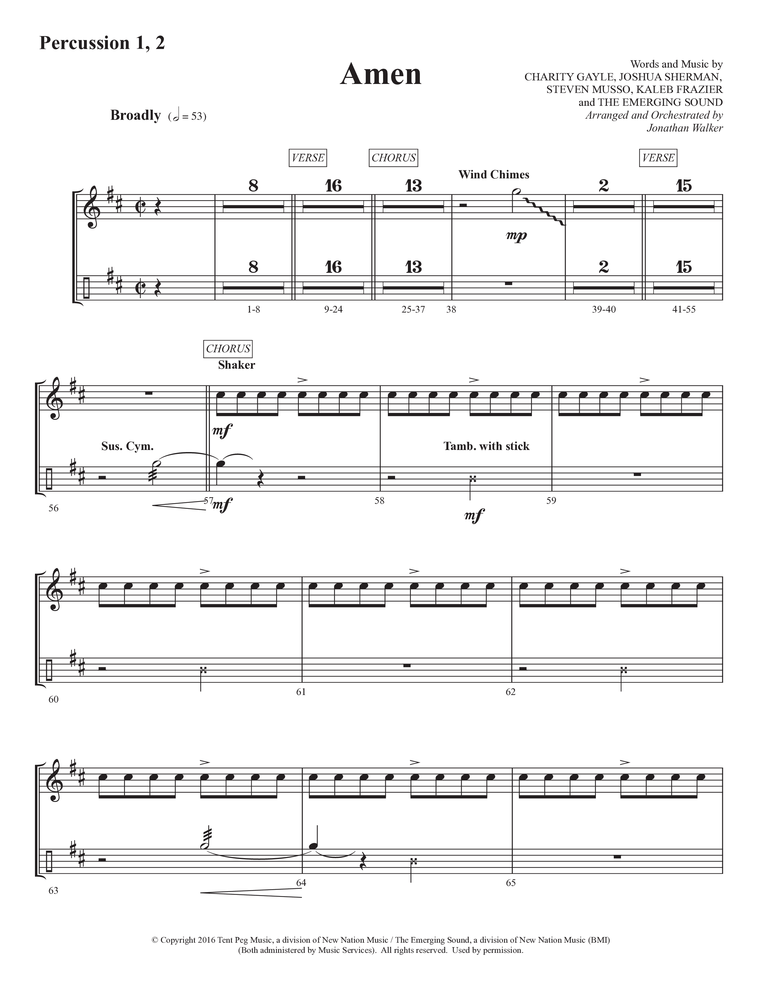 Amen (Choral Anthem SATB) Percussion 1/2 (Prestonwood Worship / Prestonwood Choir / Arr. Jonathan Walker)
