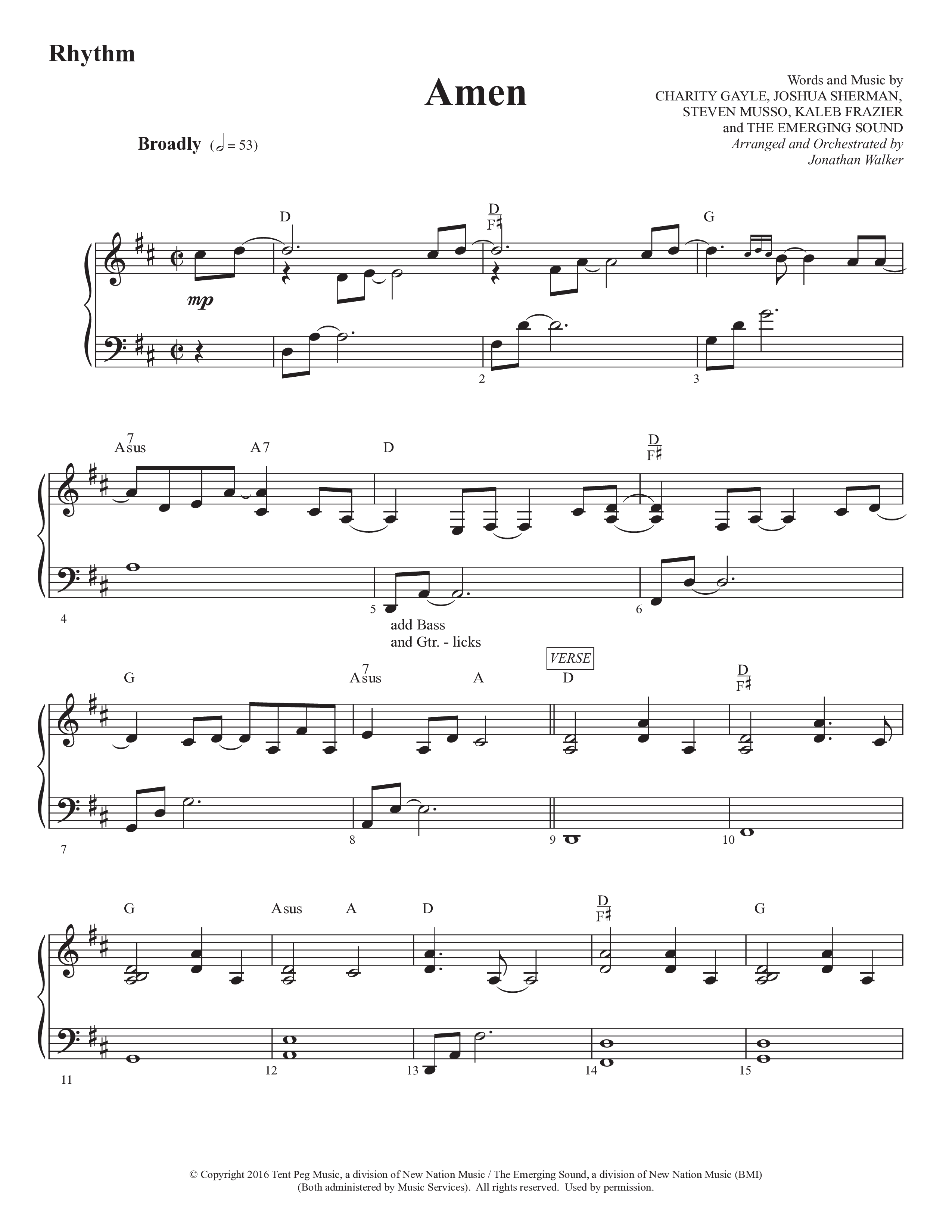 Amen (Choral Anthem SATB) Rhythm Chart (Prestonwood Worship / Prestonwood Choir / Arr. Jonathan Walker)