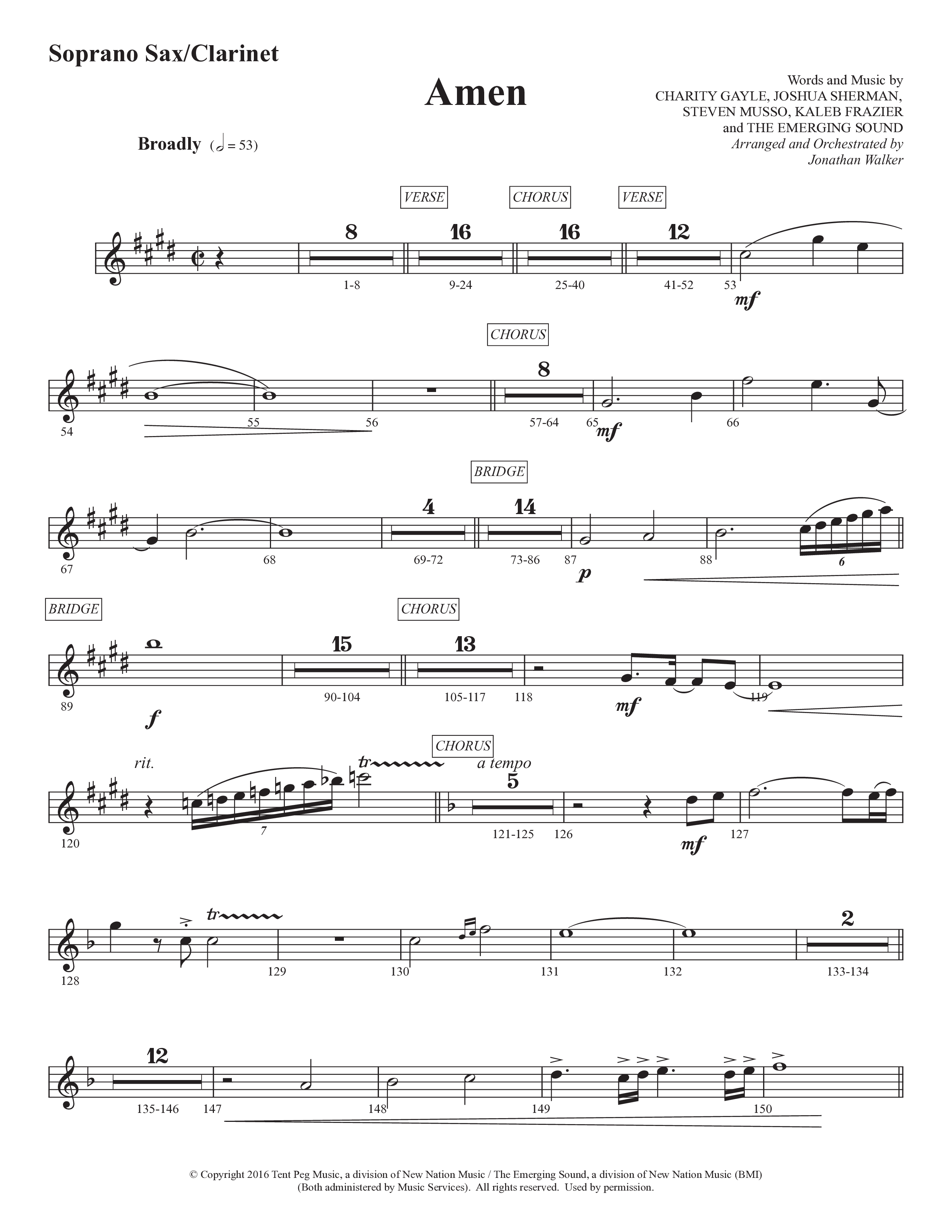 Amen (Choral Anthem SATB) Soprano Sax (Prestonwood Worship / Prestonwood Choir / Arr. Jonathan Walker)