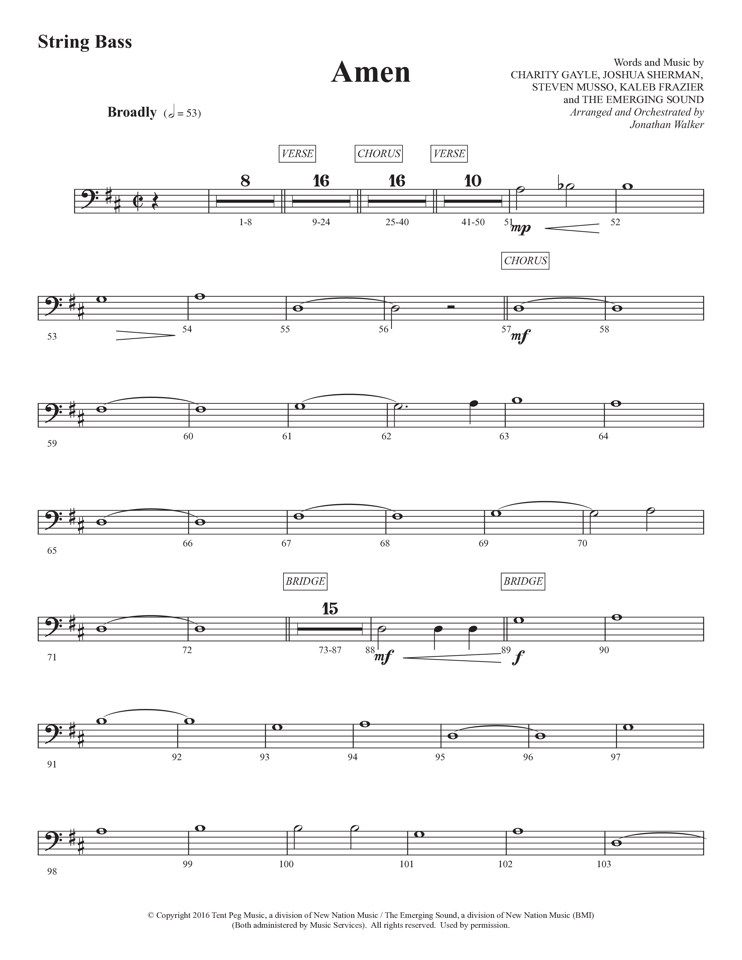 Amen (Choral Anthem SATB) String Bass (Prestonwood Worship / Prestonwood Choir / Arr. Jonathan Walker)