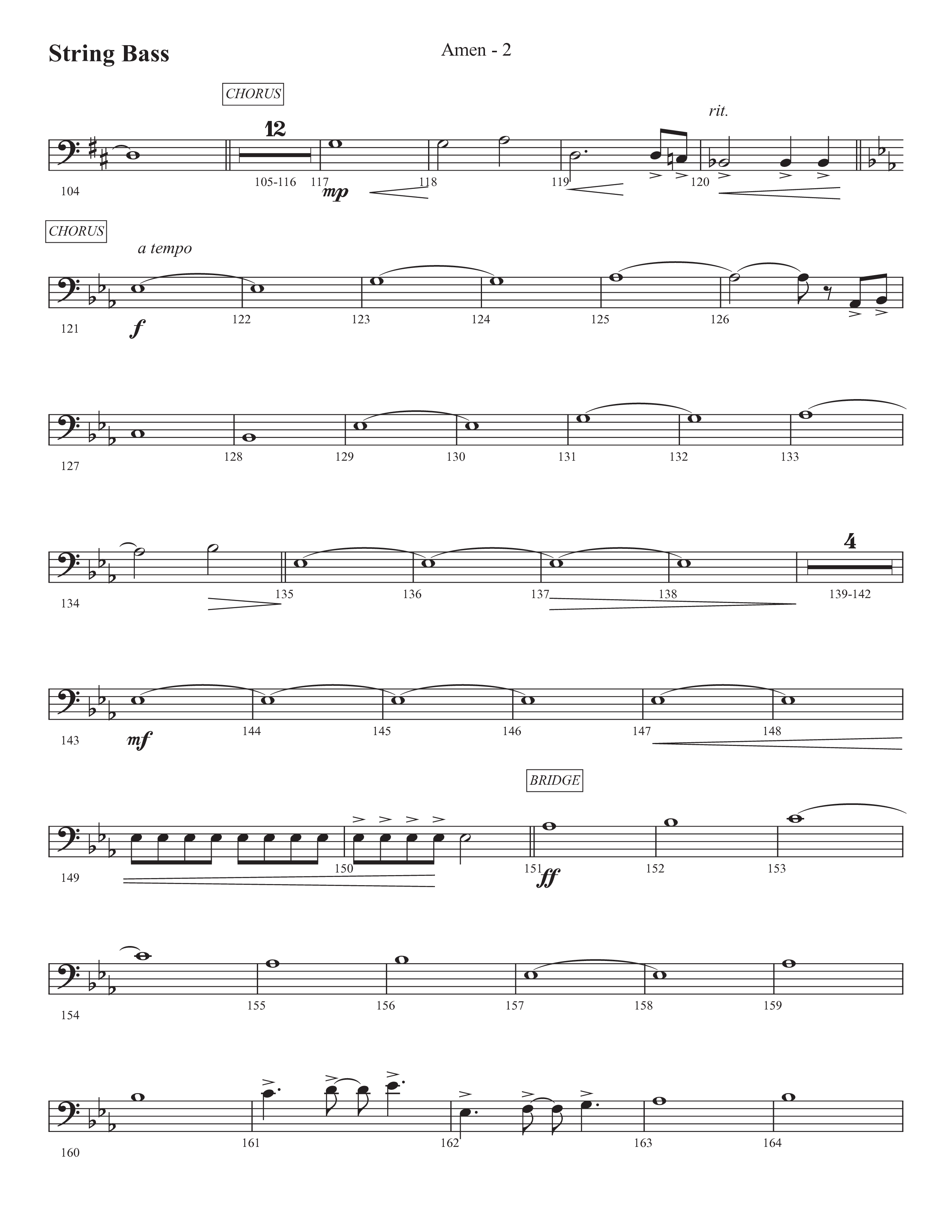 Amen (Choral Anthem SATB) String Bass (Prestonwood Worship / Prestonwood Choir / Arr. Jonathan Walker)