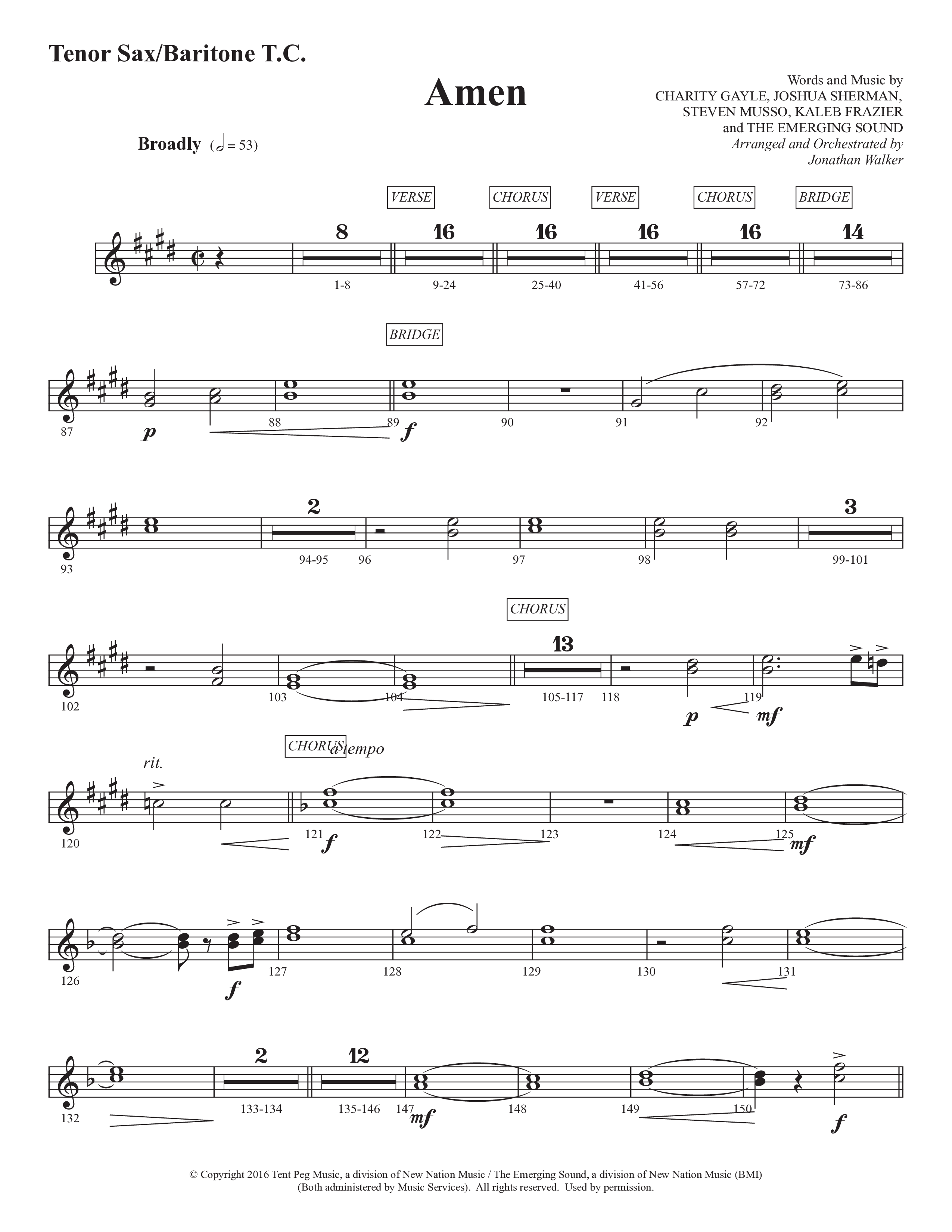 Amen (Choral Anthem SATB) Tenor Sax/Baritone T.C. (Prestonwood Worship / Prestonwood Choir / Arr. Jonathan Walker)