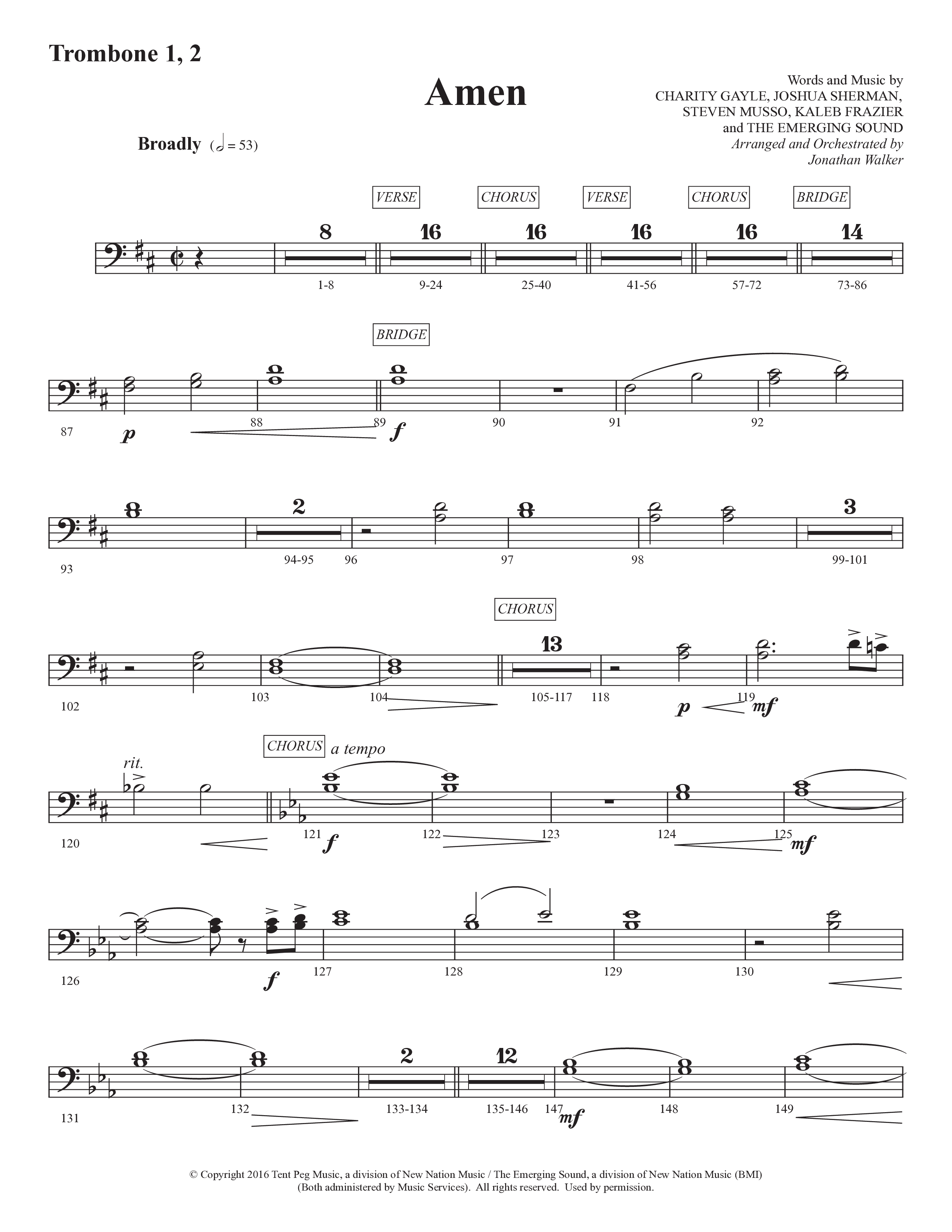 Amen (Choral Anthem SATB) Trombone 1/2 (Prestonwood Worship / Prestonwood Choir / Arr. Jonathan Walker)