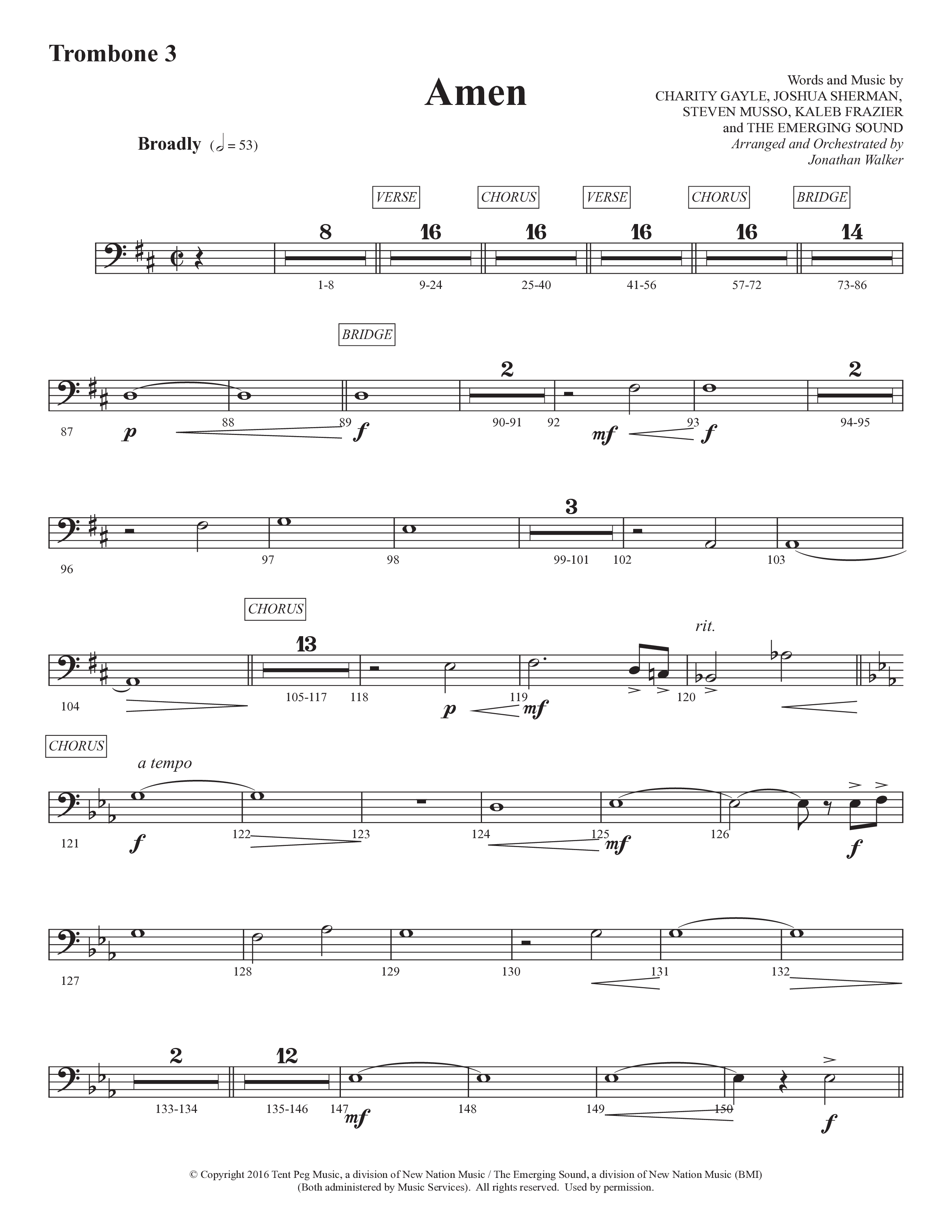 Amen (Choral Anthem SATB) Trombone 3 (Prestonwood Worship / Prestonwood Choir / Arr. Jonathan Walker)