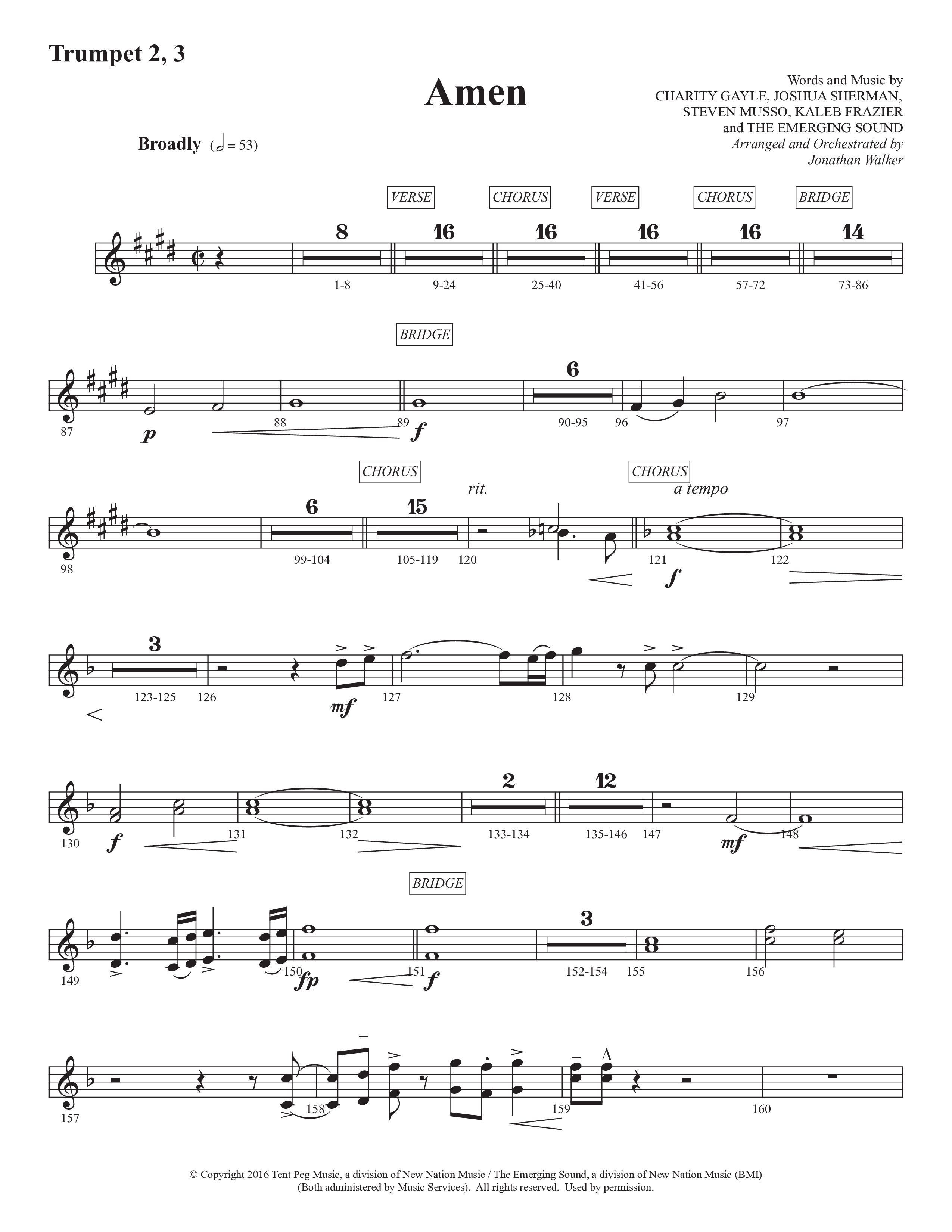 Amen (Choral Anthem SATB) Trumpet 2/3 (Prestonwood Worship / Prestonwood Choir / Arr. Jonathan Walker)