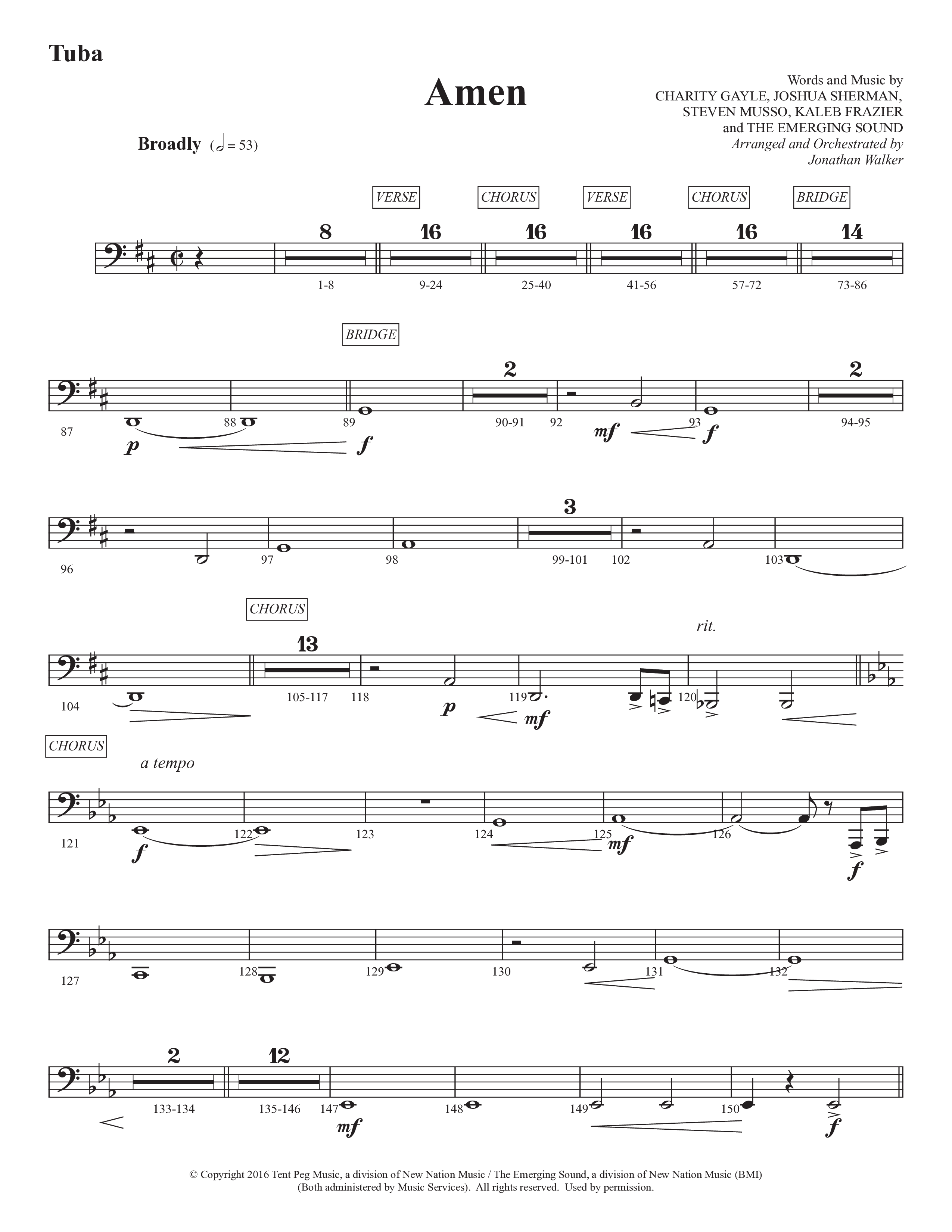 Amen (Choral Anthem SATB) Tuba (Prestonwood Worship / Prestonwood Choir / Arr. Jonathan Walker)