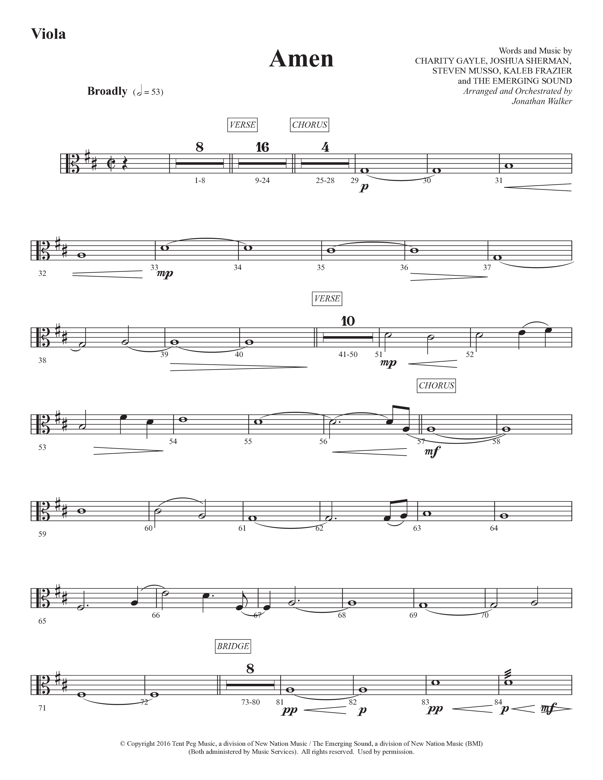 Amen (Choral Anthem SATB) Viola (Prestonwood Worship / Prestonwood Choir / Arr. Jonathan Walker)