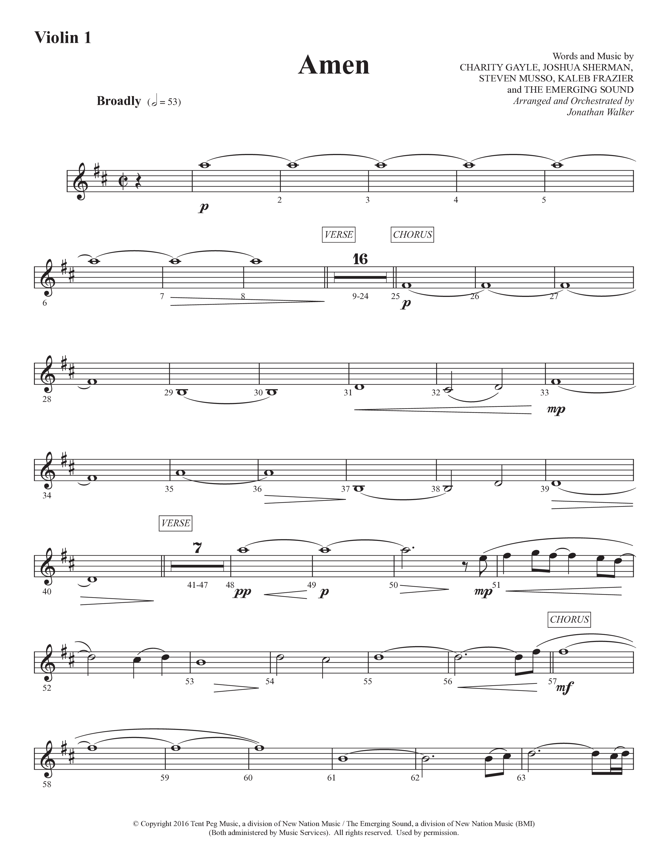 Amen (Choral Anthem SATB) Violin 1 (Prestonwood Worship / Prestonwood Choir / Arr. Jonathan Walker)