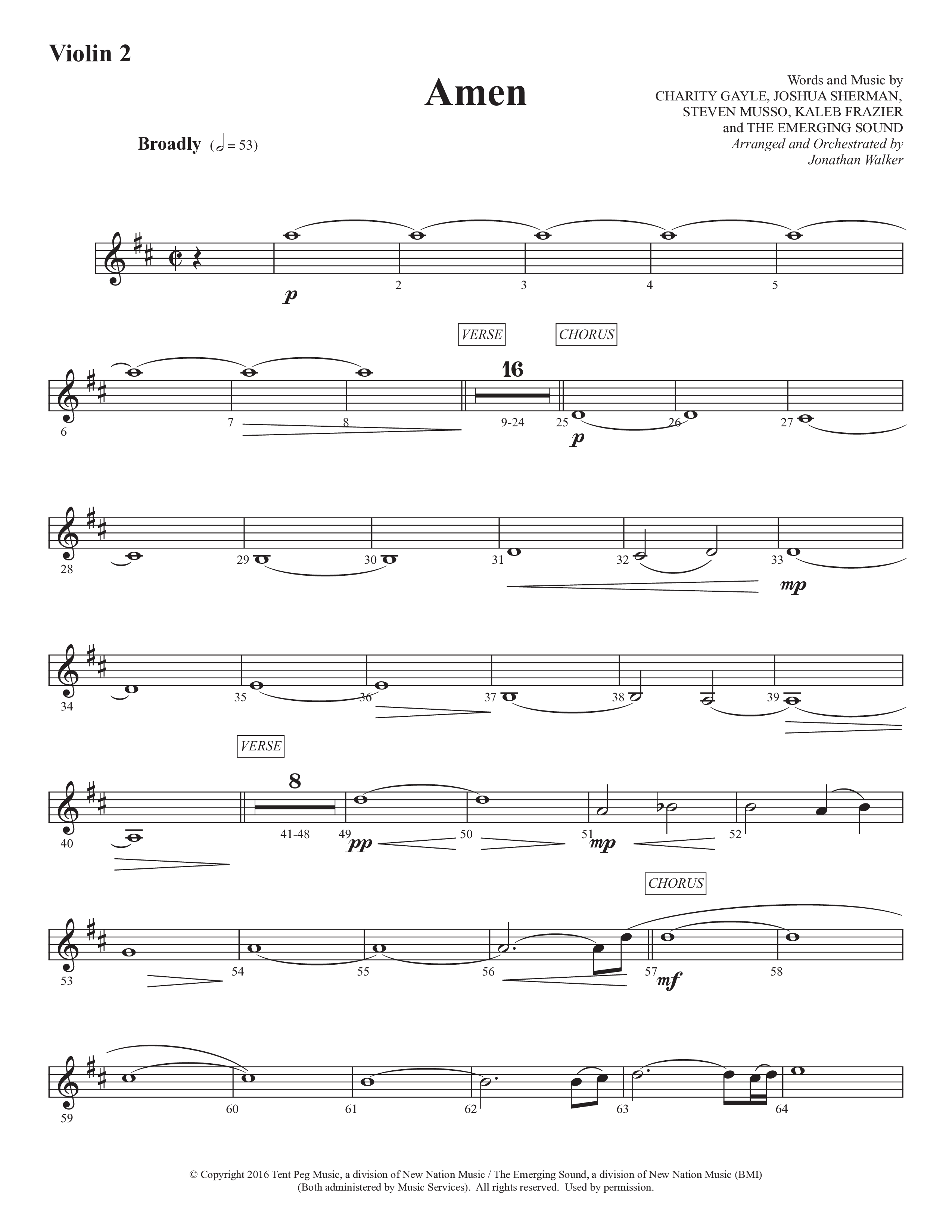 Amen (Choral Anthem SATB) Violin 2 (Prestonwood Worship / Prestonwood Choir / Arr. Jonathan Walker)