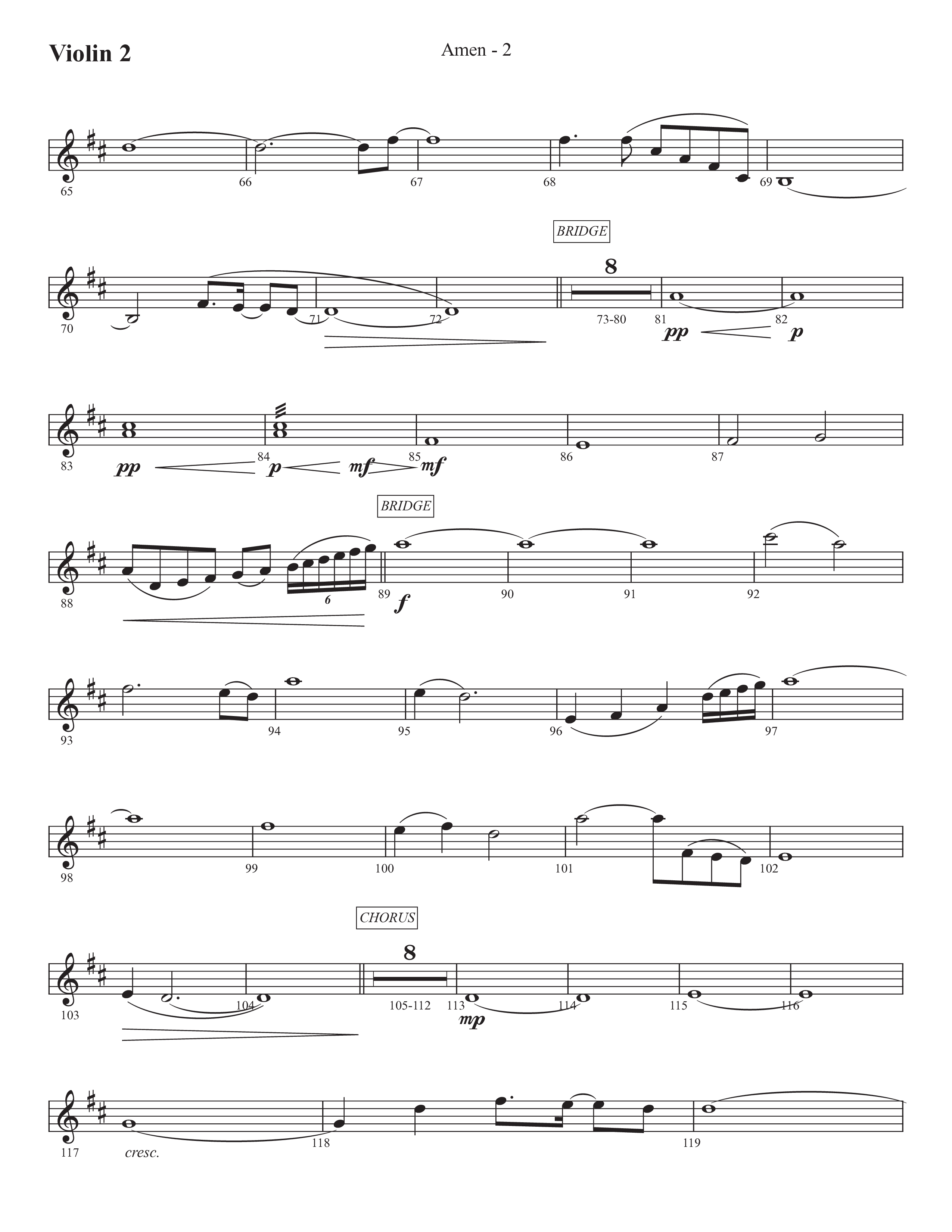 Amen (Choral Anthem SATB) Violin 2 (Prestonwood Worship / Prestonwood Choir / Arr. Jonathan Walker)